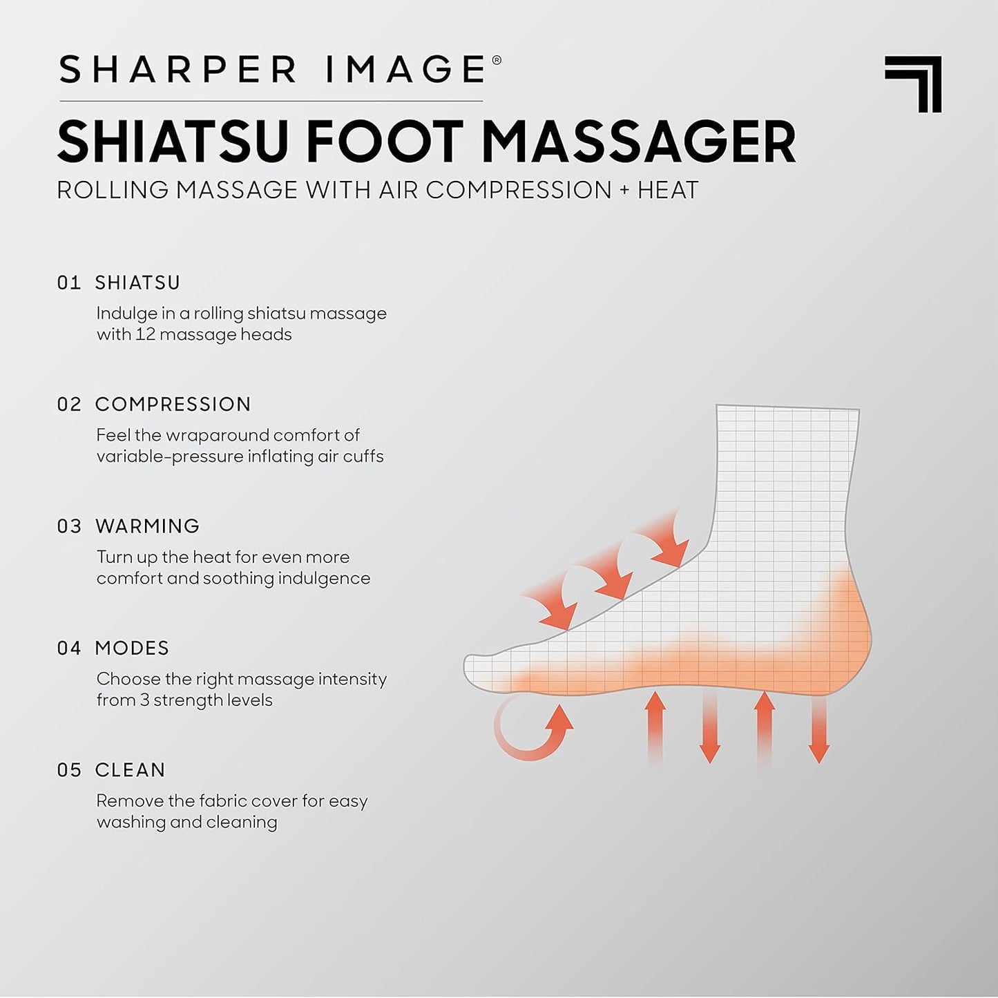 Sharper Image Electric Shiatsu Foot Massager with Heat & Air Compression, Deep Kneading Rollers & Washable Cover, Targets Heels, Balls & Arches up to Mens Size 12, Gift for Women & Men