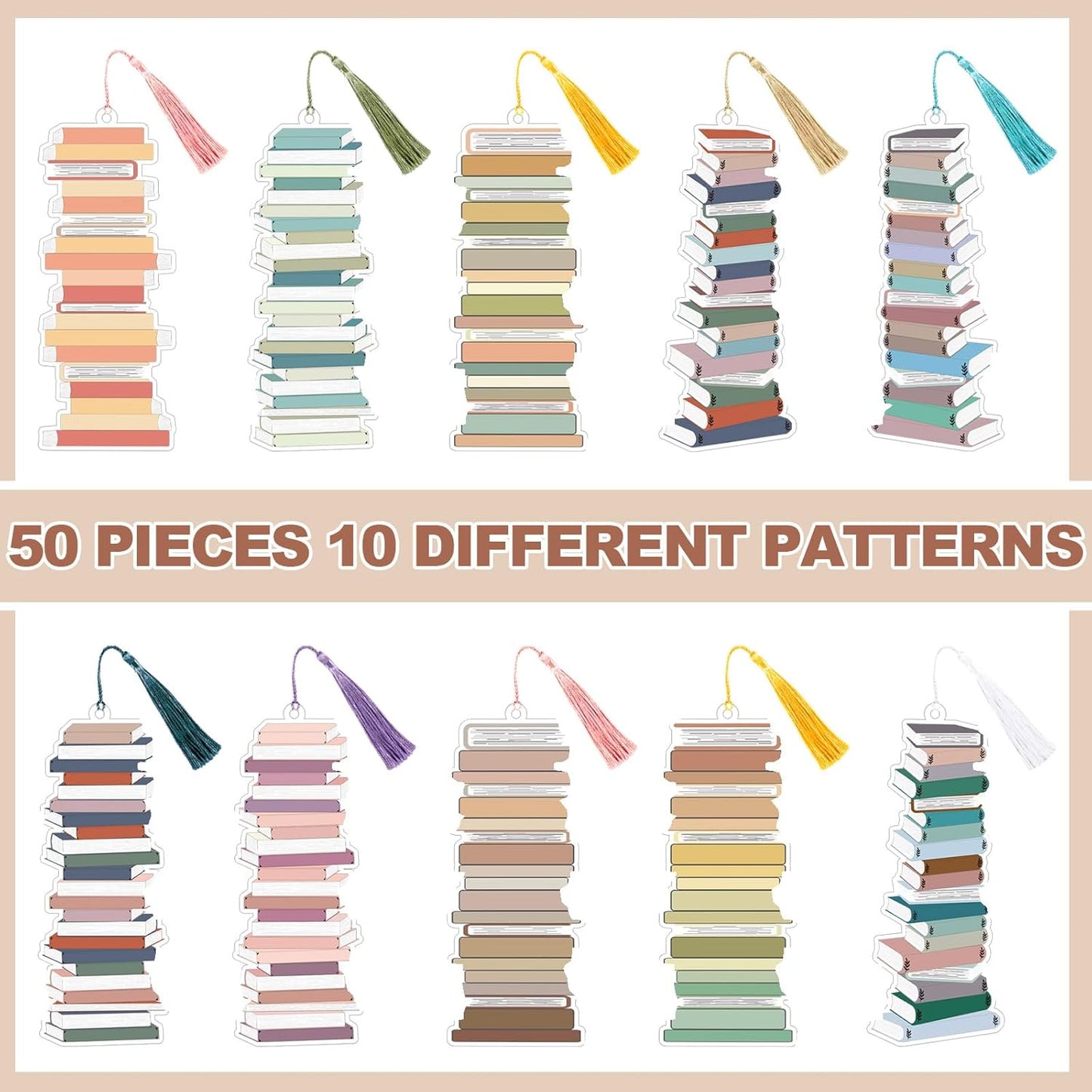50 Pcs Book Tracker Bookmarks 6. 3 x 2. 2 Inch Bookshelf Design Page Markers Bookmarks with Tassel Book Lovers Gift Double Sided Cute Tracker for Back to School Supplies Gift Reading Salon Favors