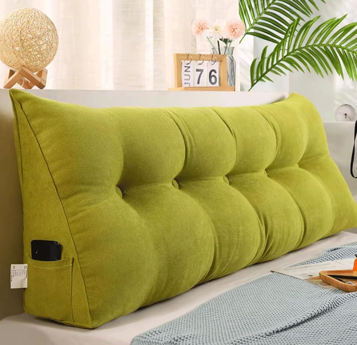 Large Reading Pillow Bolster Triangular Headboard Backrest Positioning Back Support Wedge Pillow for Bed and Sofa with Removable Cover(Size:100x20x50cm(39x7.8x20),Color:Green)