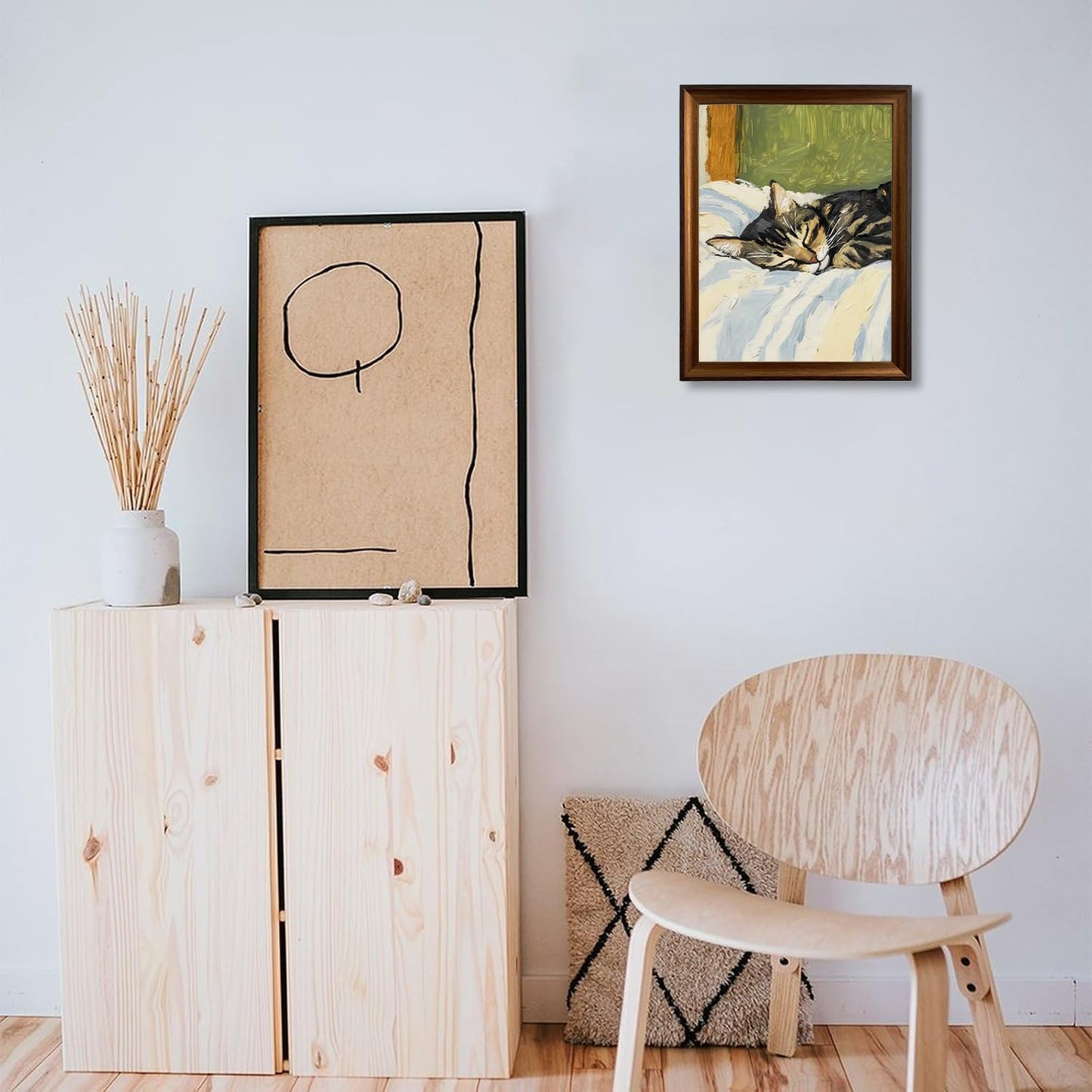 Sleeping Tabby Cat Canvas Wall Art Cute Funny Cat Wall Decor Pictures Contemporary Animal Aesthetic Poster Prints for Bedroom Living Room Bathroom Home Decoration 8X12in Ready to Hang