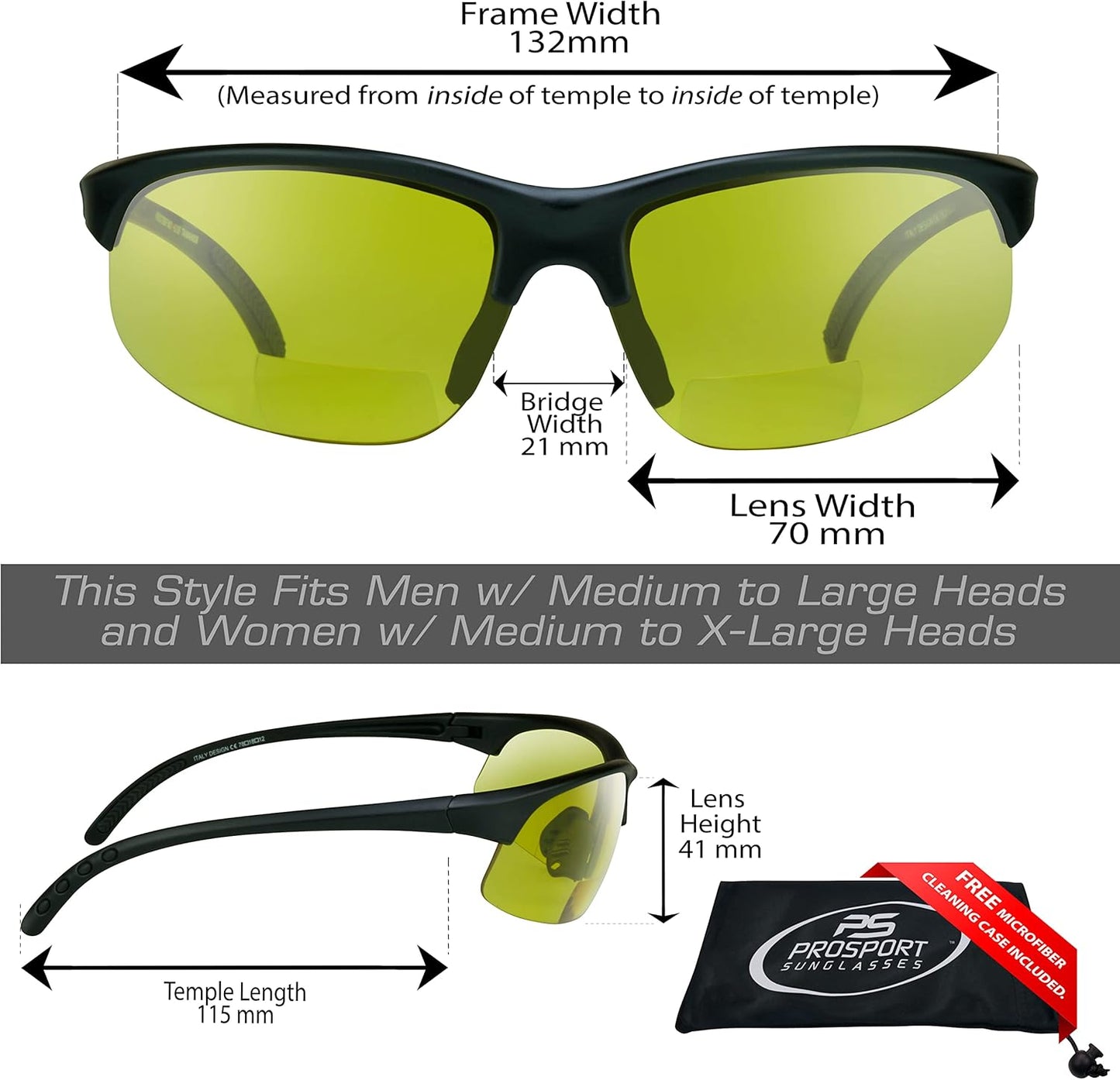 proSPORT BIFOCAL Sunglasses Readers Tinted Mens Womens High Definition Amber Yellow Smoke +1.50 +1.75 +2.00 +2.25 +2.50