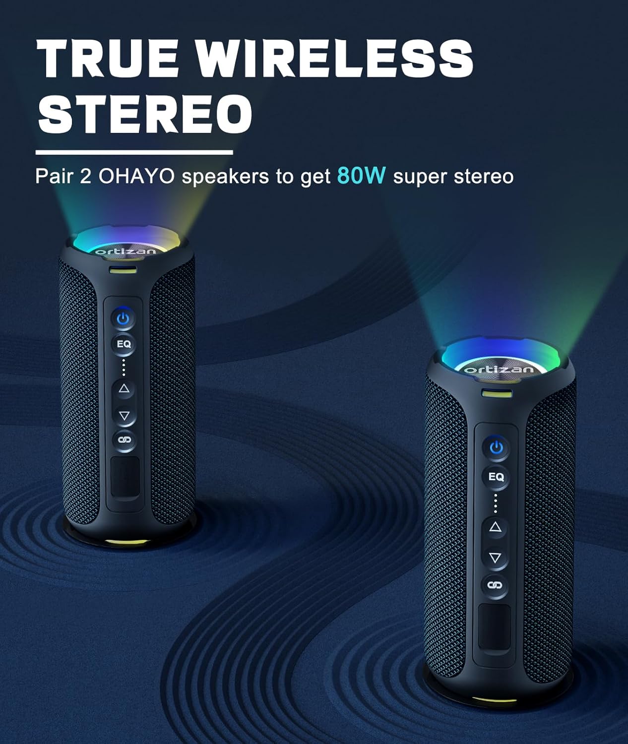 Ortizan Portable Bluetooth Speaker (2nd Gen), 40W powerful sound and deep bass, IPX7 waterproof, 30 hours of playtime, TWS for 2 speakers pairing for home, outdoor and travel - Electronics gift, Black