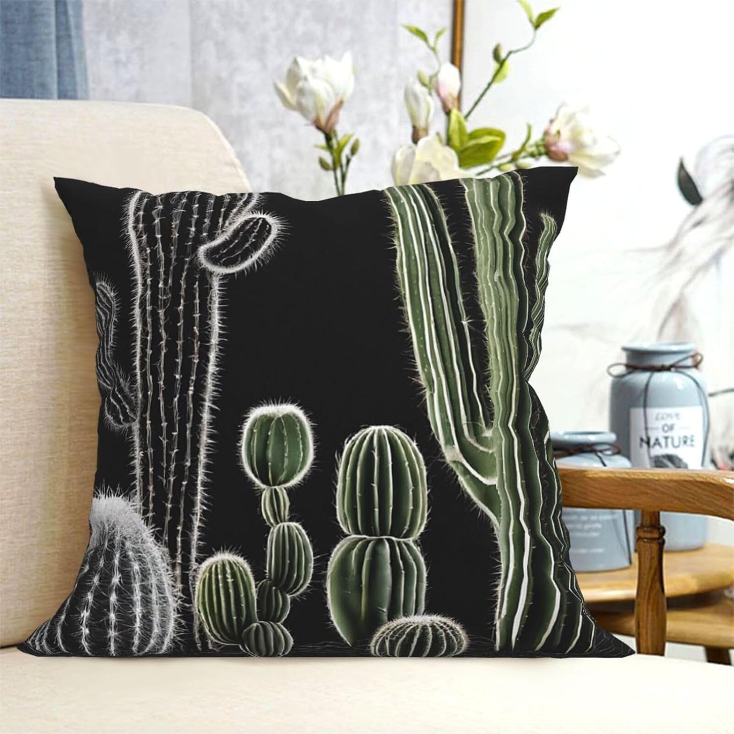 All-Season Square Pillow Covers 18"X18", Succulent Plant, Decorative Throw Pillow Covers for Sofa Bed Couch, Hidden Zipper Cushion Cover, Square Lumbar & Accent Pillowcases for Home Decor