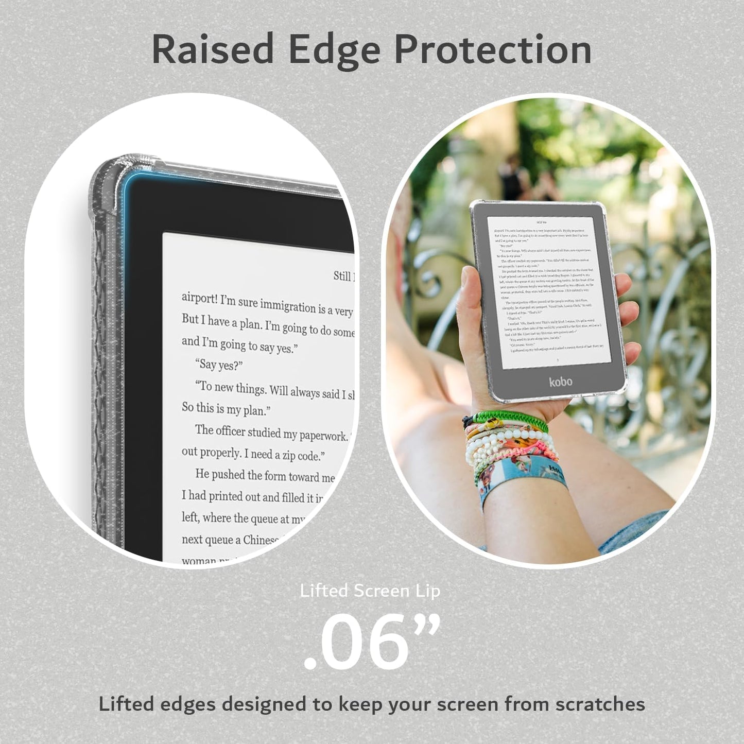 TUDIA SKN Designed for Kobo Clara HD Case 6" (2018) Back Cover, [Reinforced Corners] Shockproof Slim Anti-Yellowing Silicone Gel Clear Back Lightweight Grip TPU Bumper for eReader - Clear Glitter