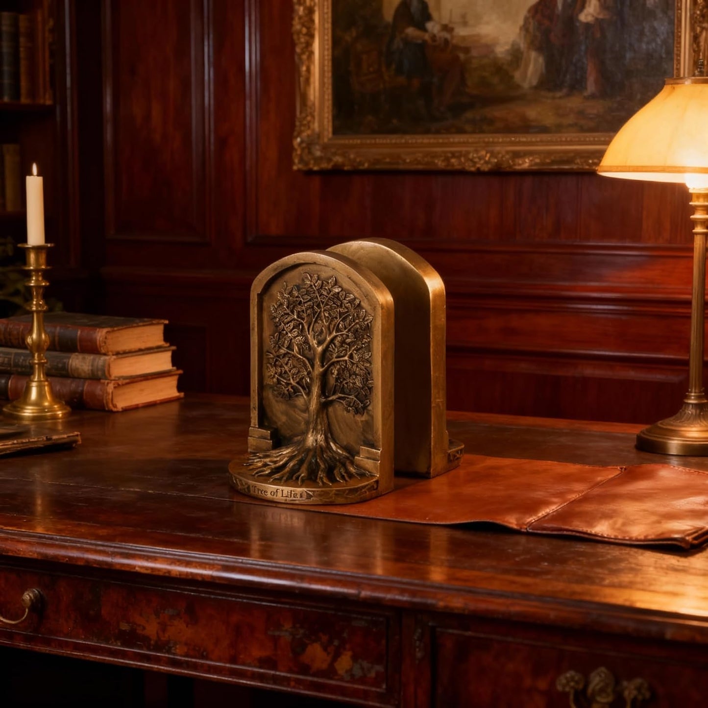 Tree of Life Resin Bookends - Set of 2 Heavy Duty Antique Bronze Book Holders with Non-Slip Bottom, Decorative Bookends for Shelves, Office, Home Library, Living Room and Study Room Decor