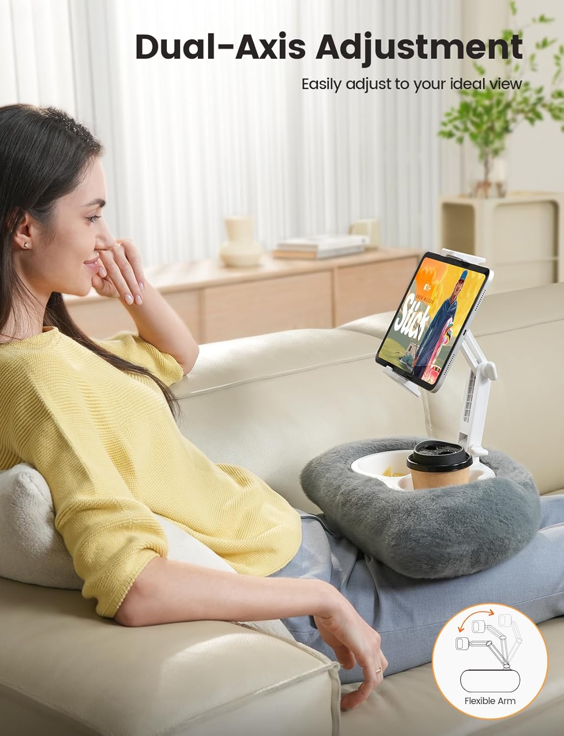 Lamicall Tablet Pillow Stand Holder - [360° Adjustable Arm][Soft & Washable] Kindle iPad Holder for Bed, Kindle Accessories for Reading, iPad Stand with Bowl for 4.7-13" Tablet, E-Reader, iPhone