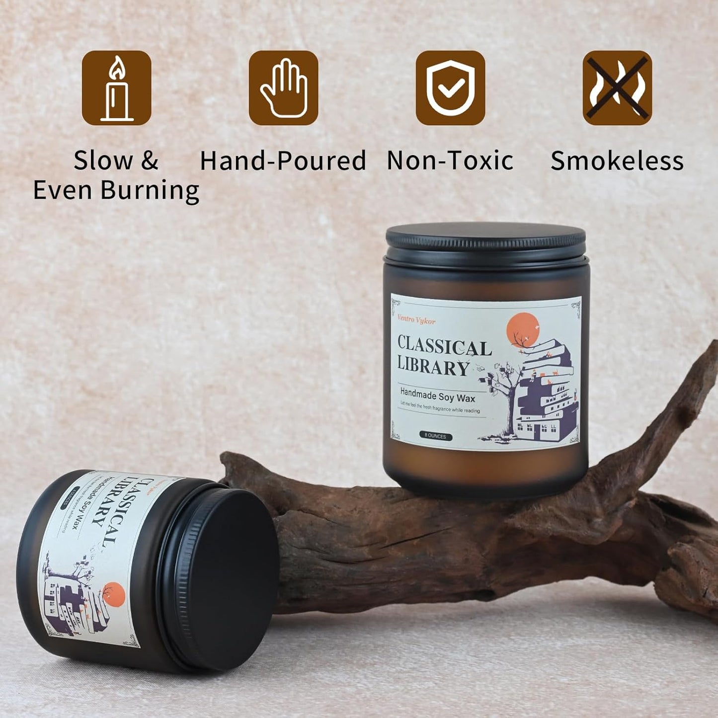 Classical Library Candle,Book Lovers Gifts,4 oz 20 Hours Burn Soy Wax Candle Gift for Readers Birthday Gifts for Book Lovers,Librarian