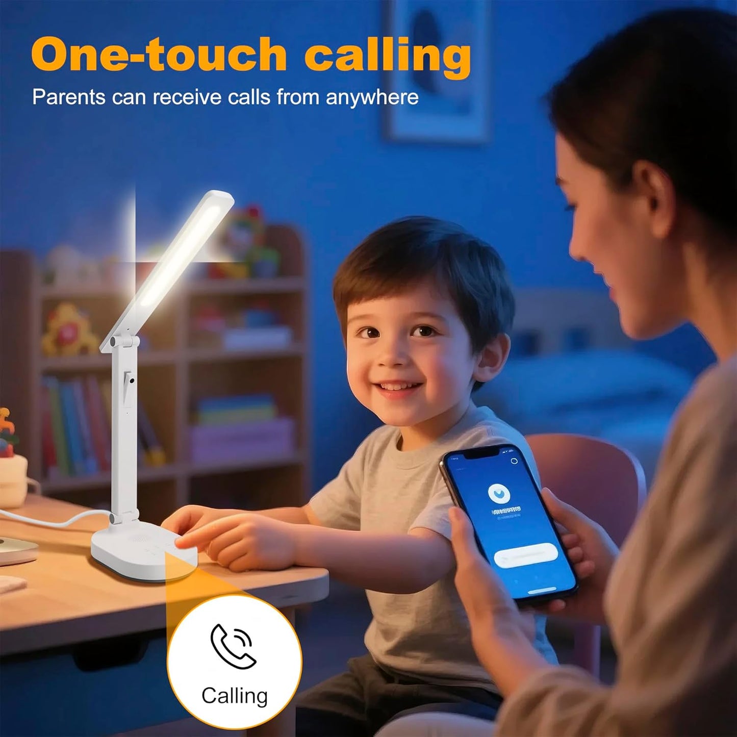 Smart Desk Lamp for Kids with 1080P Security Camera, 2-Way Audio, Desk Lamps for Home Office with Stable Base and 5 Lighting Modes, Table Lamp for Study with security camera for Work, Reading