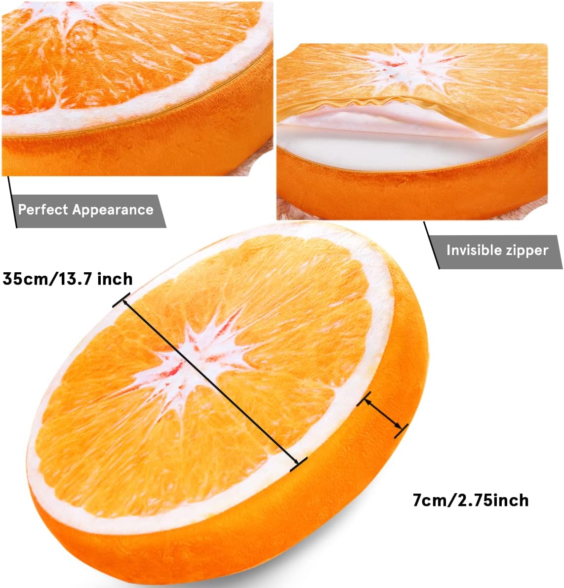 HYSEAS Round Throw Pillows 14 Inch Orange, 3D Print Decorative Plush Funny Fruit Stuffed Cushions Seat Pad for Couch, Chair, Floor, Sofa, 1 Pack