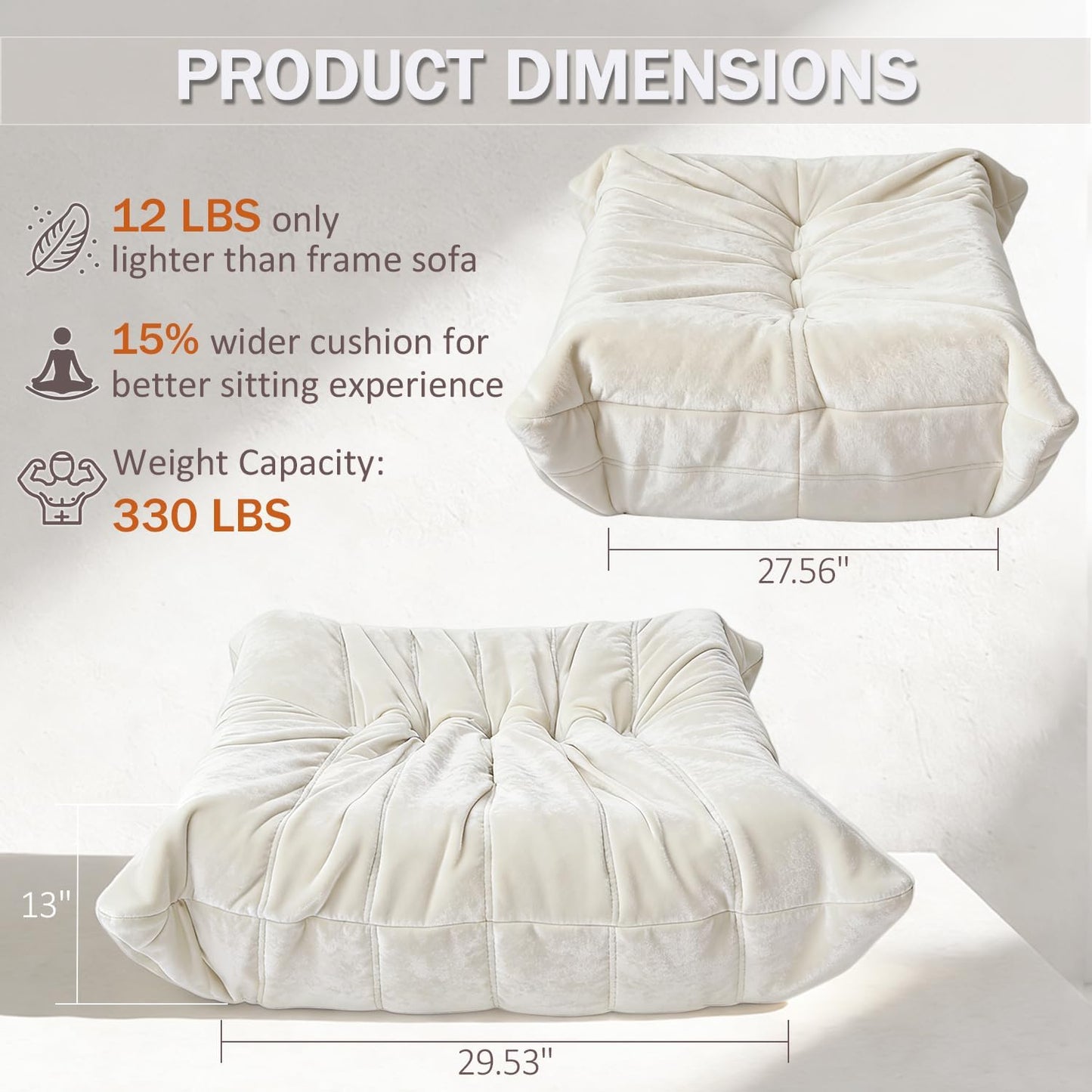 Extra Large 29.5"x27.5" Bean Bag Ottoman Fireside Chair, Memory Foam Foot Rest, Soft Corner Lazy Sofa for Living Room, Bedroom, Dorm & Apartment, Comfy Seat for Adults, Teens, Kids (Beige)