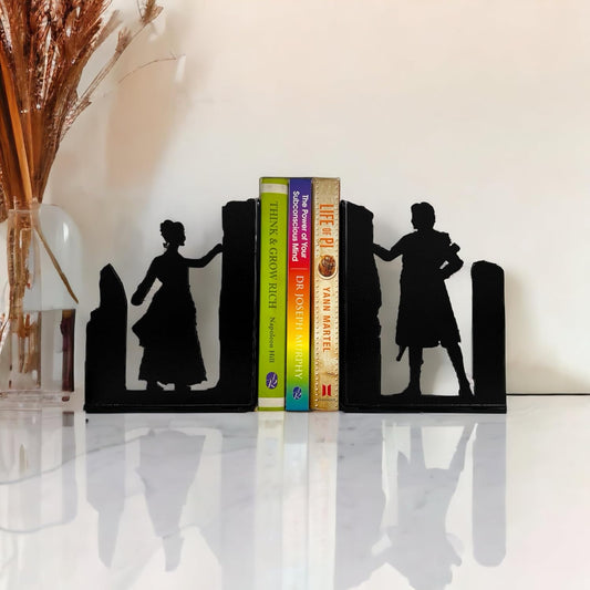 Decorative Couple Bookends, Metal, Unique, Non Skid - 7 Inch Tall for Home/Office Decor