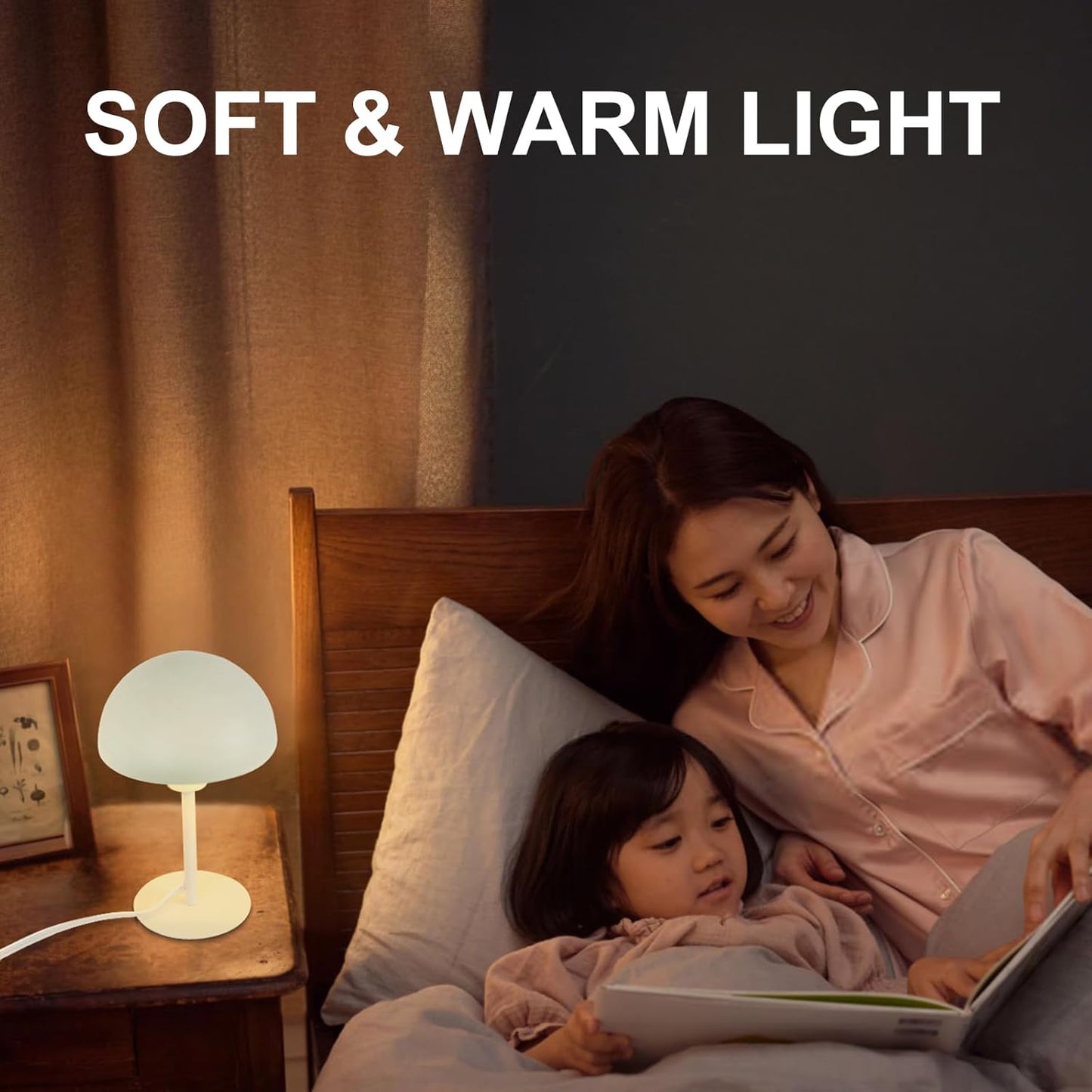 Mushroom Lamp Small Bedside Table Lamp, Retro Vintage Table Lamps Dimmable Nordic Reading Lamp Night Light for Bedroom Living Kitchen, Gifts (White)
