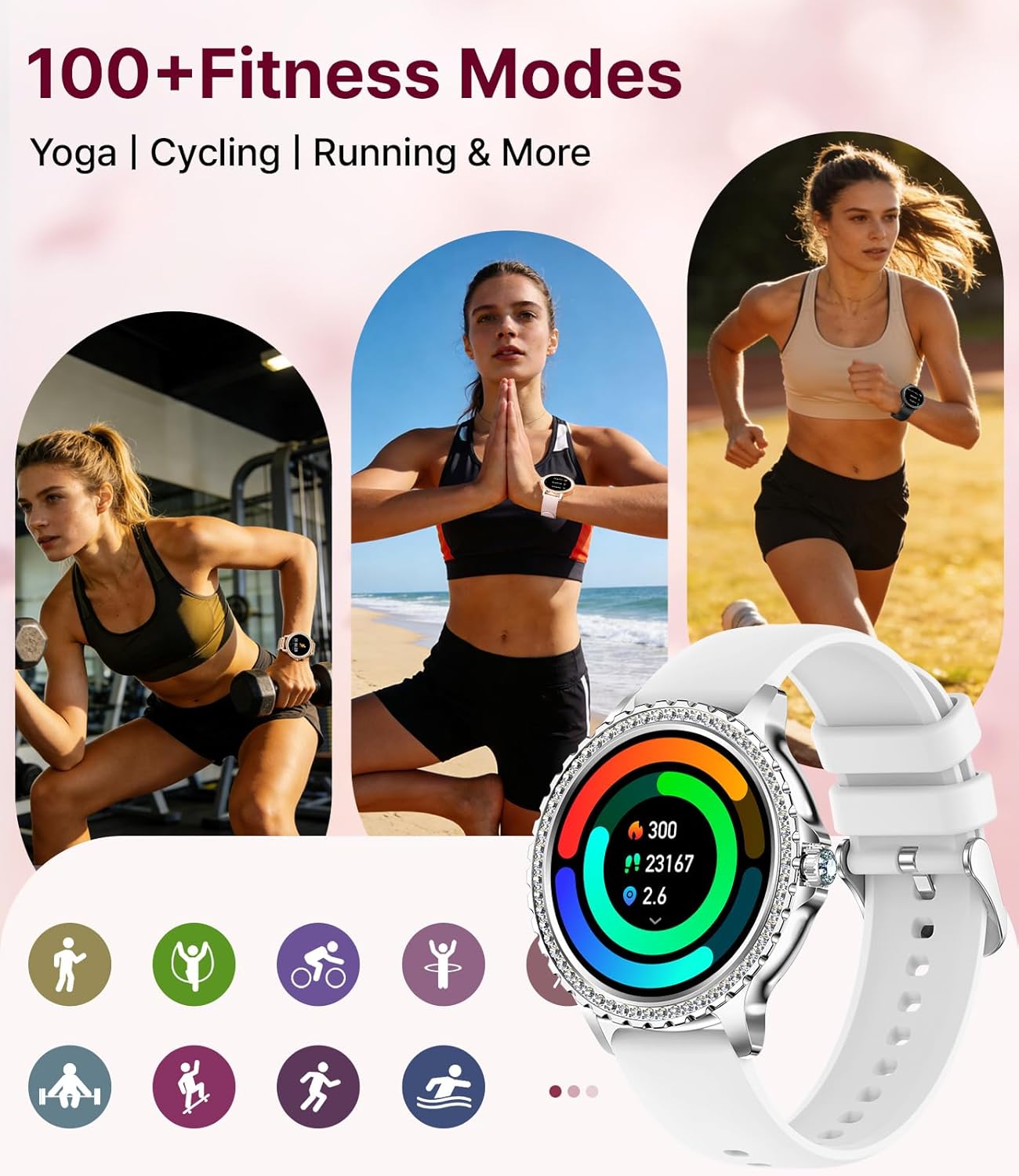 LIGE Smart Watches for Women,1.32" HD Fitness Tracker Watch with Answer/Make Call,AI Voice Control,Heart Rate/Calories/SpO2 Monitor 100+ Sport Modes Ladies Silver Smart Watch for Android iOS 2 Straps