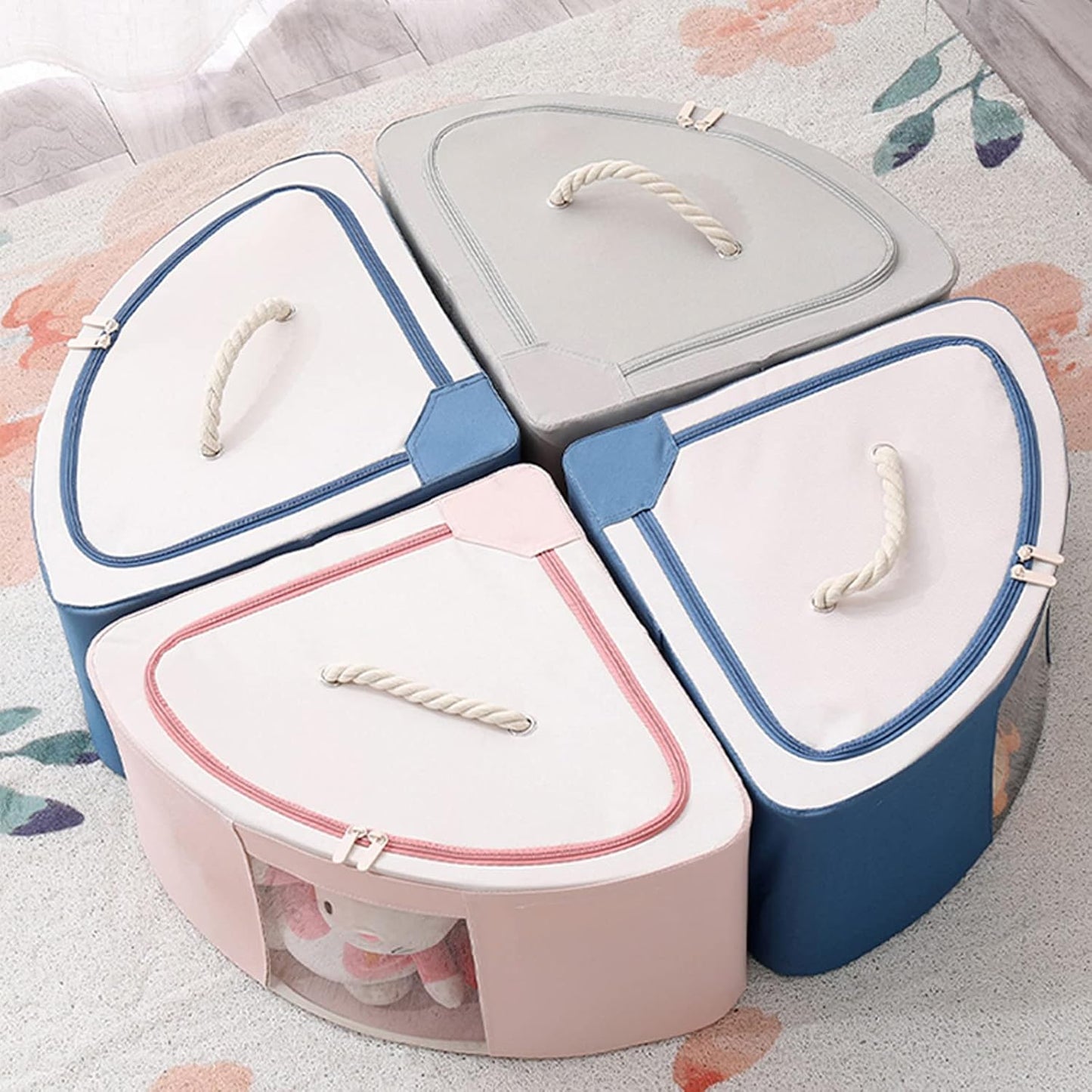 Foldable Storage Bins Cubes Boxes with Lid, Triangle Corner Collapsible Fabric Storage Box Navy