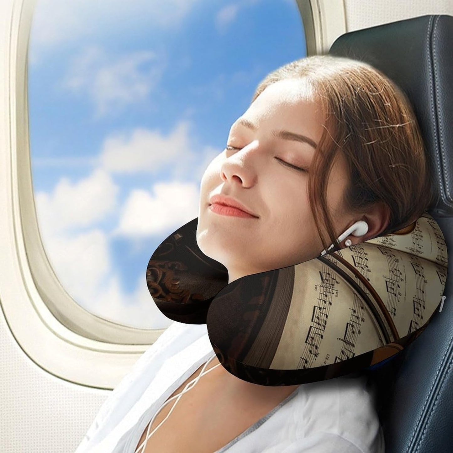 Violin and Book Neck Pillow Memory Foam U Shaped Pillows Portable Pillows for Shoulder Travel Head Support Pillow with Concealed Zipper for Airplane Car Home Office