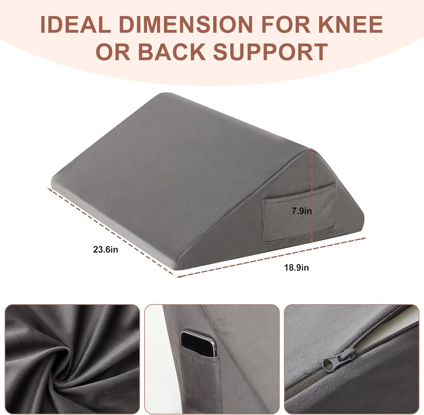 Knee Pillow for Back Sleeping, Leg Pillow Knee Wedge Pillow, Memory Foam Wedge Pillows for Legs After Surgery, Triangle Pillow for Knee Support, Leg Elevation, Knees Hip Back Pain Relief, Short Plush