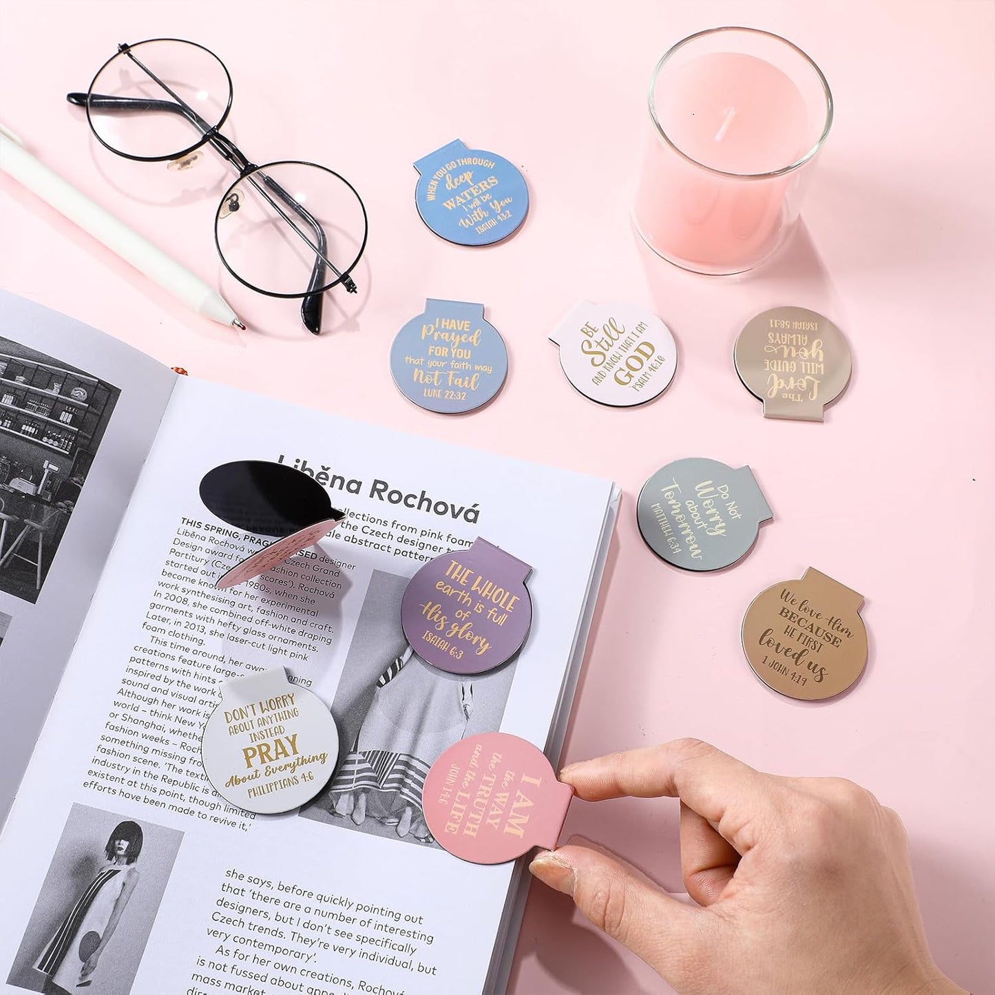100 Pcs Bible Verse Magnetic Bookmarks Bulk Christian Magnet Book Marker Clips Religious Gifts for Reading Book Lover Office Classroom Awards (Pastel)