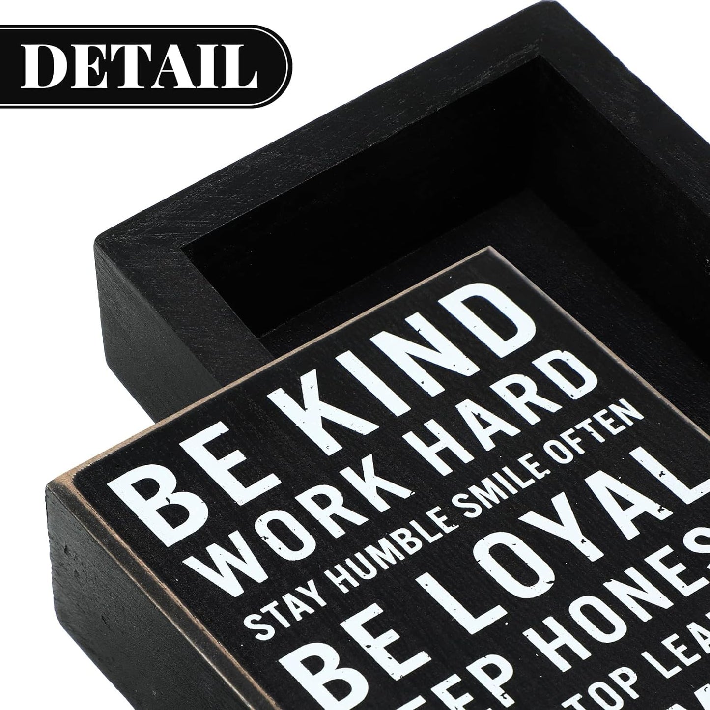 Be Kind Wooden Box Signs with Positive Quotes Sayings Inspirational Desk Decor Family Motivational Signs with Quotes for Farmhouse Office Employee Boss Desk Plaque 4.7 x 6 Inch(Black)