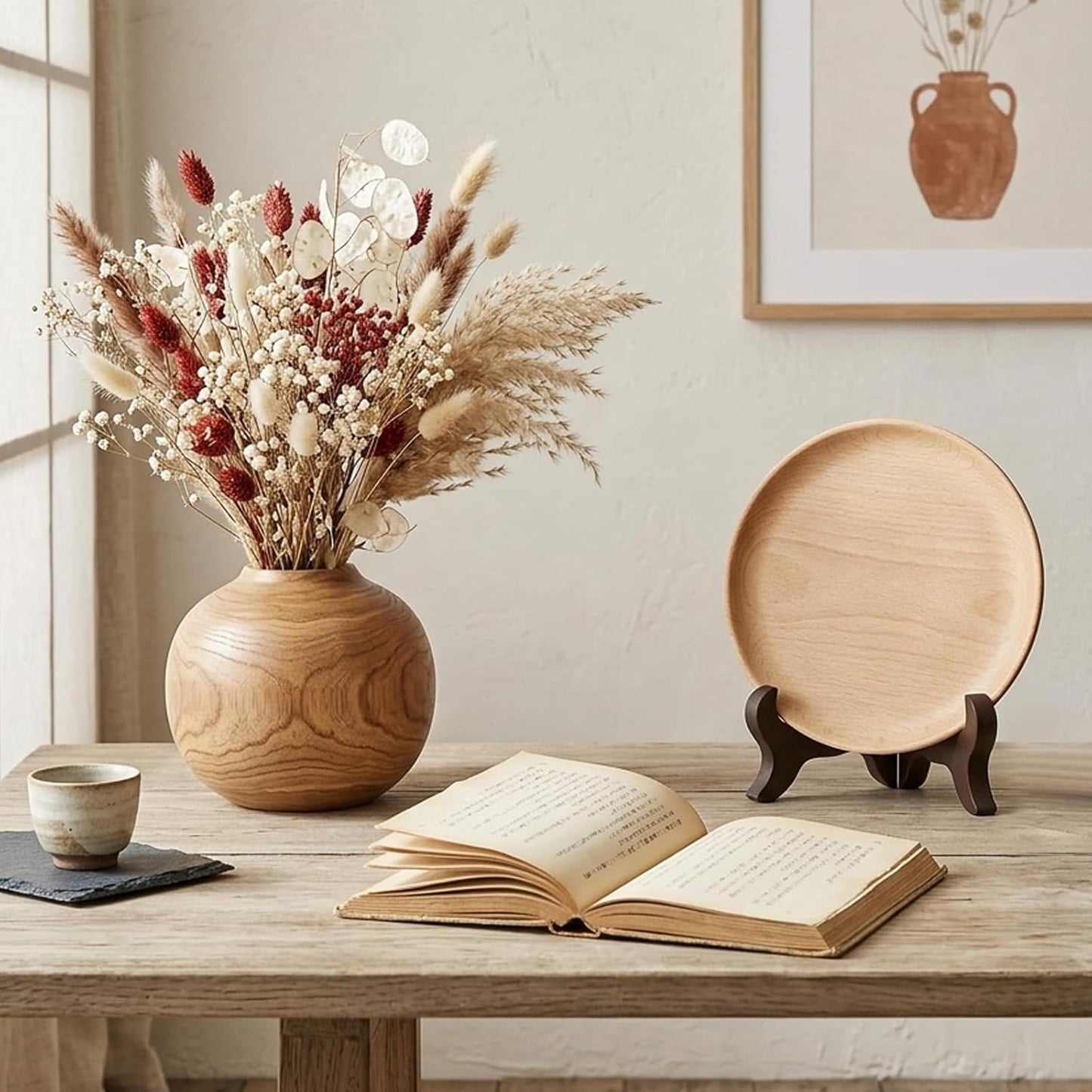 6 Pack Wood Plate Stands for Display 4",5",6" Wooden Easel Stand Set (2 of Each) - Decorative Picture Frame Holder,abletop Photo Display,Dish & Art Stand for Home Decor (Brown)