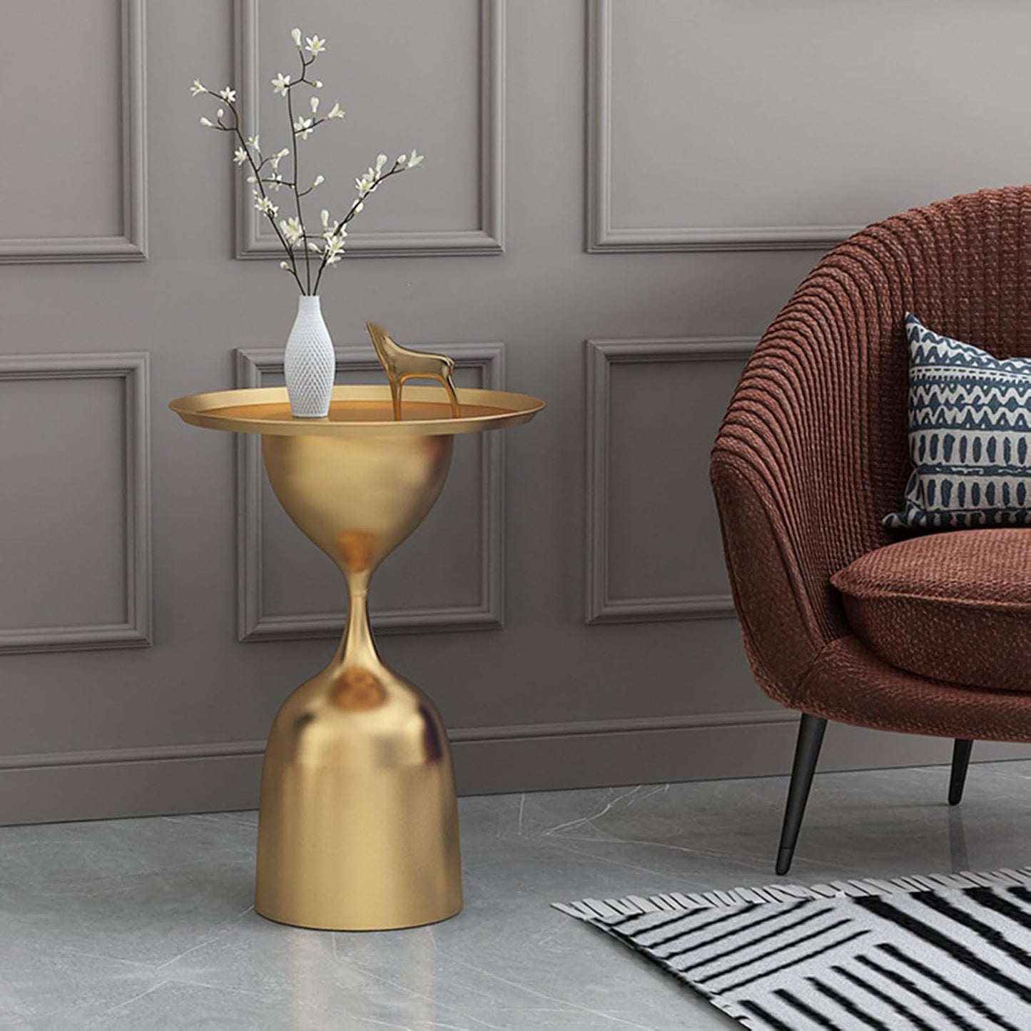 Side Table Small Round, Accent End Table Minimalist Metal Circle Pedestal, Unique Bedside Table, for Bedroom or End Table Living Room