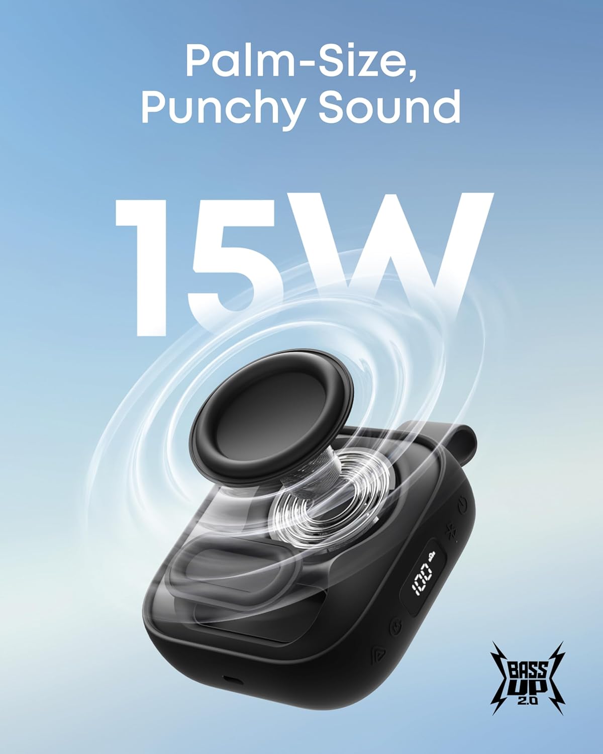 Soundcore Boom Go 3i Portable Bluetooth Speaker by Anker, 15W Punchy Sound, 24H Playtime, IP68, BassUp 2.0, Emergency Charging, Bluetooth 6.0, Waterproof Speaker for Hiking/Cycling/Camping (Black)