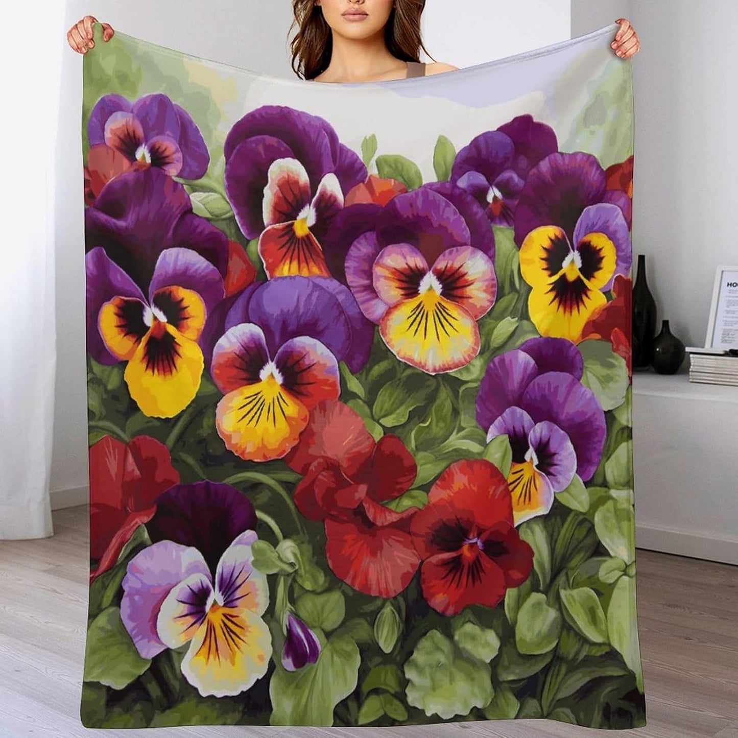 Pansy Perfection Blanket Super Soft Lightweight Throw Blanket Cute Cozy Warm Bed Blanket Decorative Fuzzy Blanket All-Season Home Decor Gift for Sofa Couch Living Room 60"*80"（150 * 200cm）