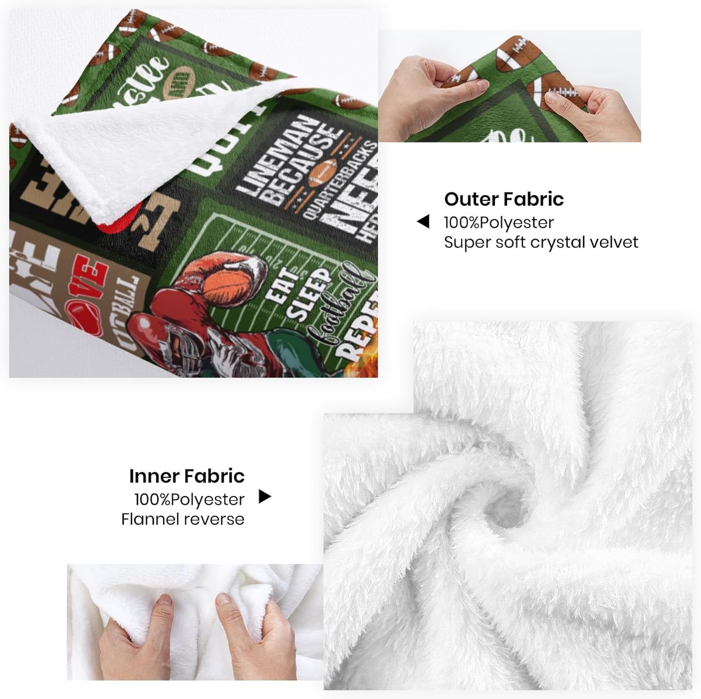 Football Throw Blanket for Couch & Bed - 50x60 Inch Soft Lightweight Flannel for Fans, Team Spirit Graphics, Cozy Gift for Players, Men & Women