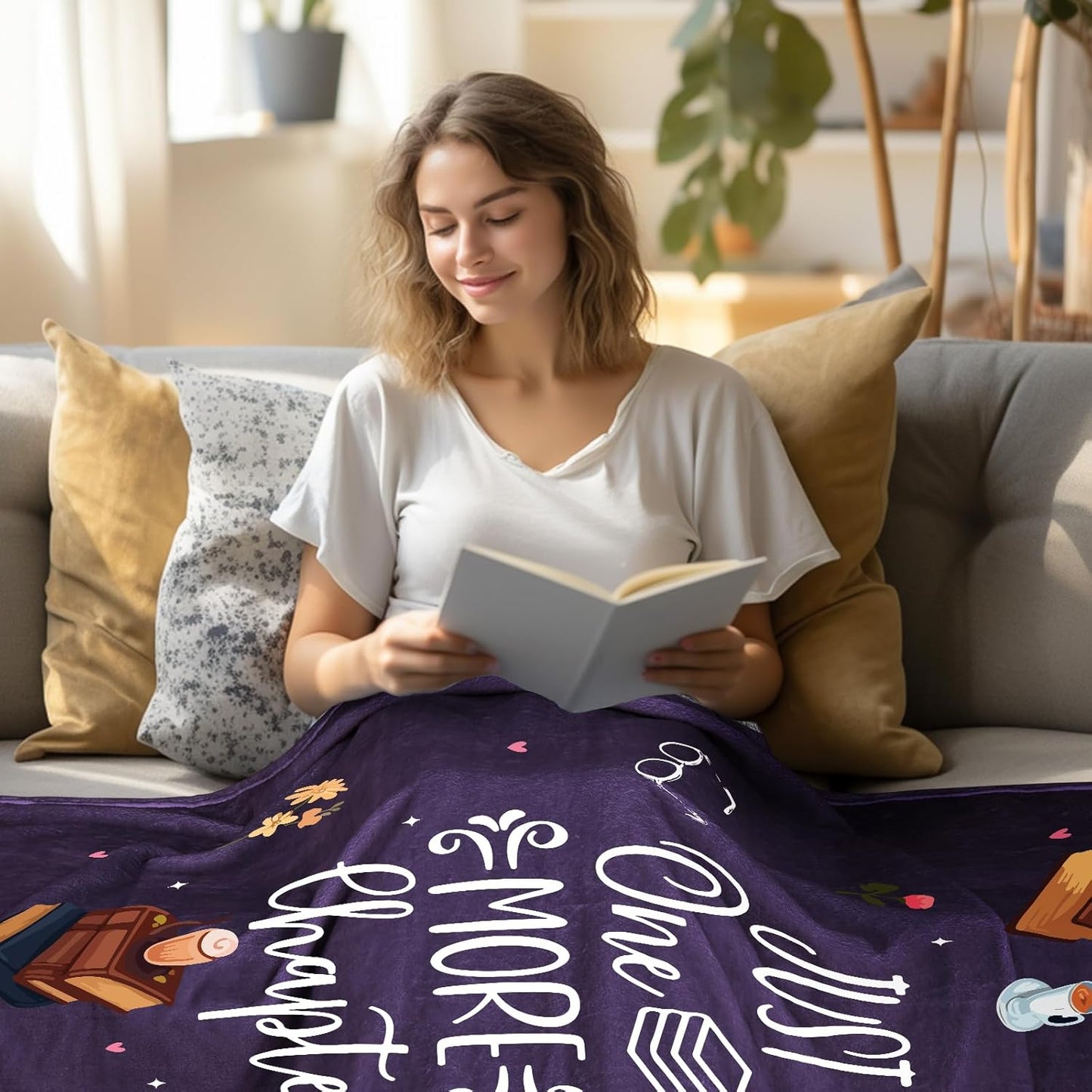 Book Lovers Gifts, Teacher Gifts for Women Men Book Lover Throw Blanket, Birthday Gift for Women, Librarian Birthday Gift for Friends 60" x50 (Purple)