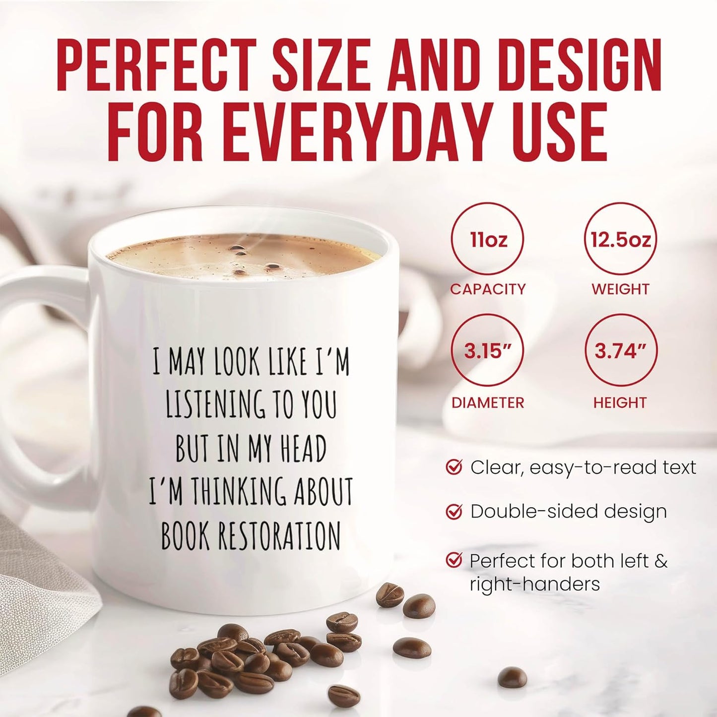 I'm Thinking About Book Restoration Mug - Literary Enthusiast Coffee Cup - Bibliophile Funny Gift From Friends - Lover Tea Mugs - Collectible Books Cups - 11 Oz Ceramic Gifts For Bookworms, Birthday