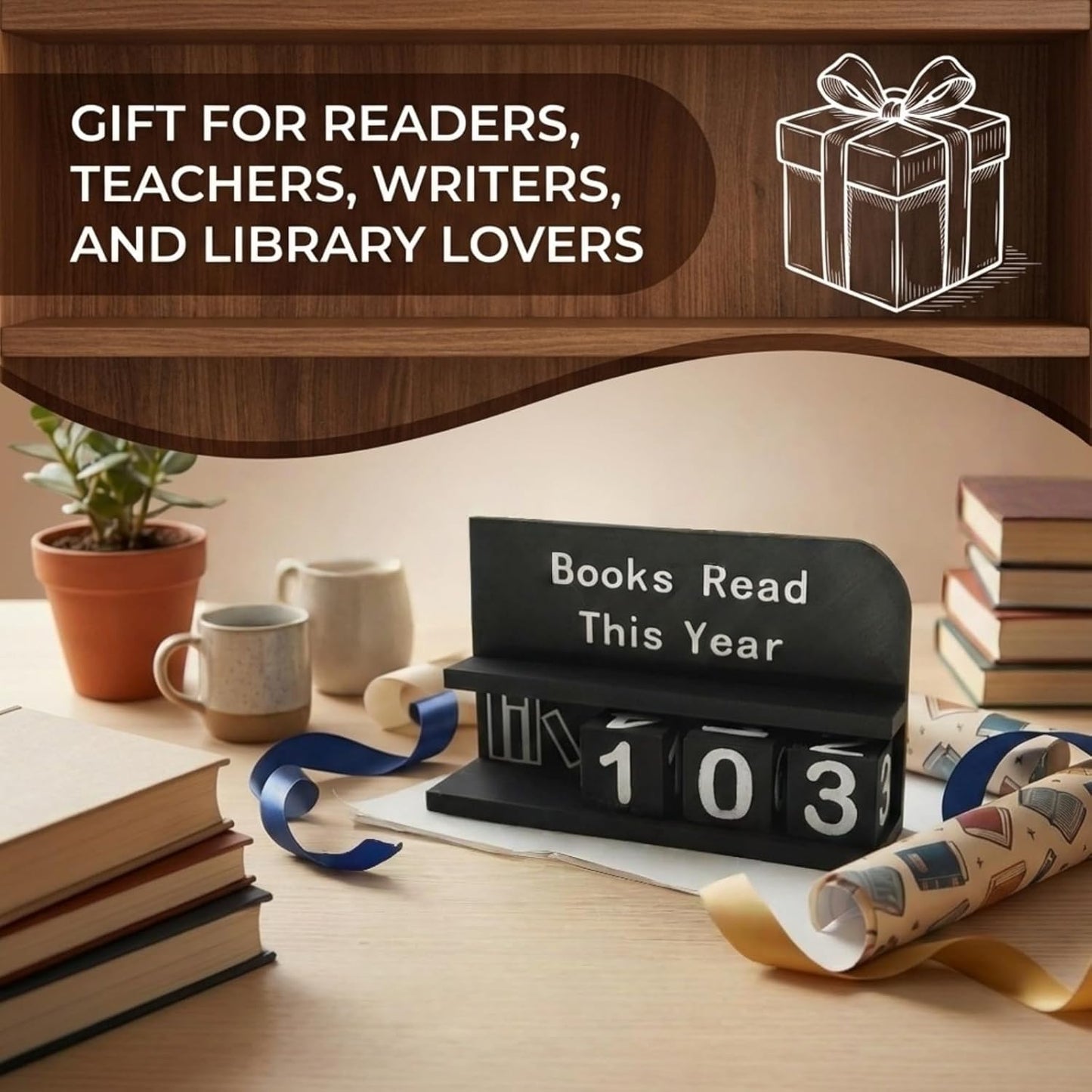 Books Read This Year Counter，3D Printed Book Counter，Book counters are Used to Decorate Bookshelves and desks, displaying Reading Goals, Reading Challenge Gifts, and Presents for Readers