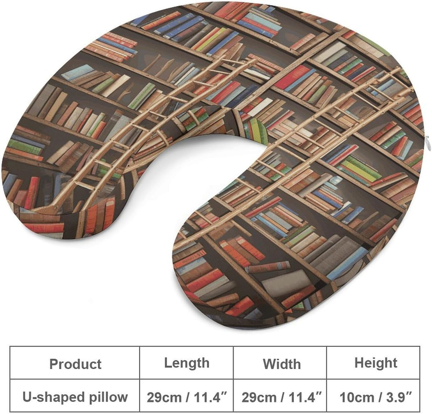 Funny Book Shelves Collection and Ladder Neck Pillow Memory Foam U Shaped Pillows Portable Pillows for Shoulder Travel Head Support Pillow with Concealed Zipper for Airplane Car Home Office