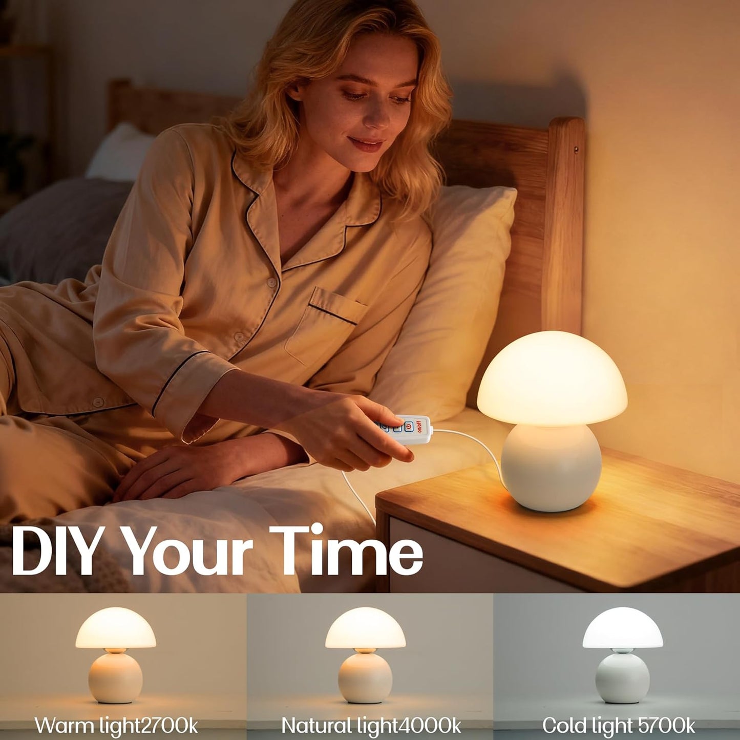Small Mushroom Lamp,USB-Plug in Bedside Table Lamps with 3-Temperature LED Bulb Dimmable,Unique Cute Aesthetic Home Decor for Living Room/Bedroom/Entryway/Table Decor(Cream White)