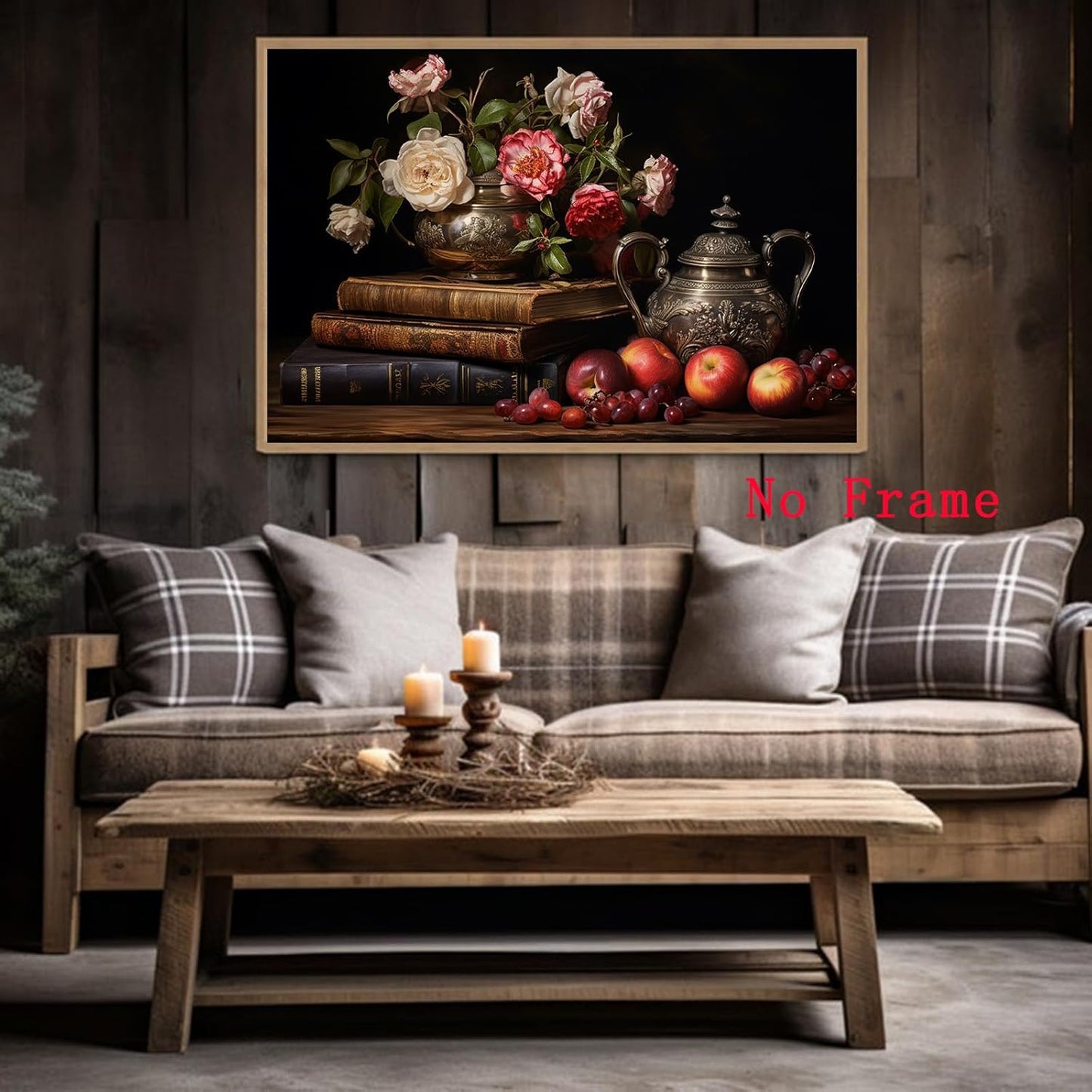 Moody Flower Books Canvas Wall Art Still Life Fruit Painting Victorian Floral Canvas Art Academia Poster Books Still Life Pictures Prints Vintage Dark Floral Picture 24x16 Inch Frameless