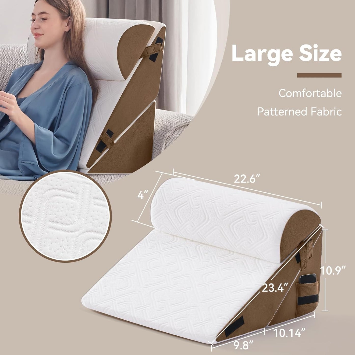 Wedge Pillow Set for After Surgery, 3 PCS Bed Wedge Pillow for Sleeping, Memory Foam Orthopedic Back Pillow for Pain Relief and Acid Reflux, Adjustable Post Surgery Pillow Brown
