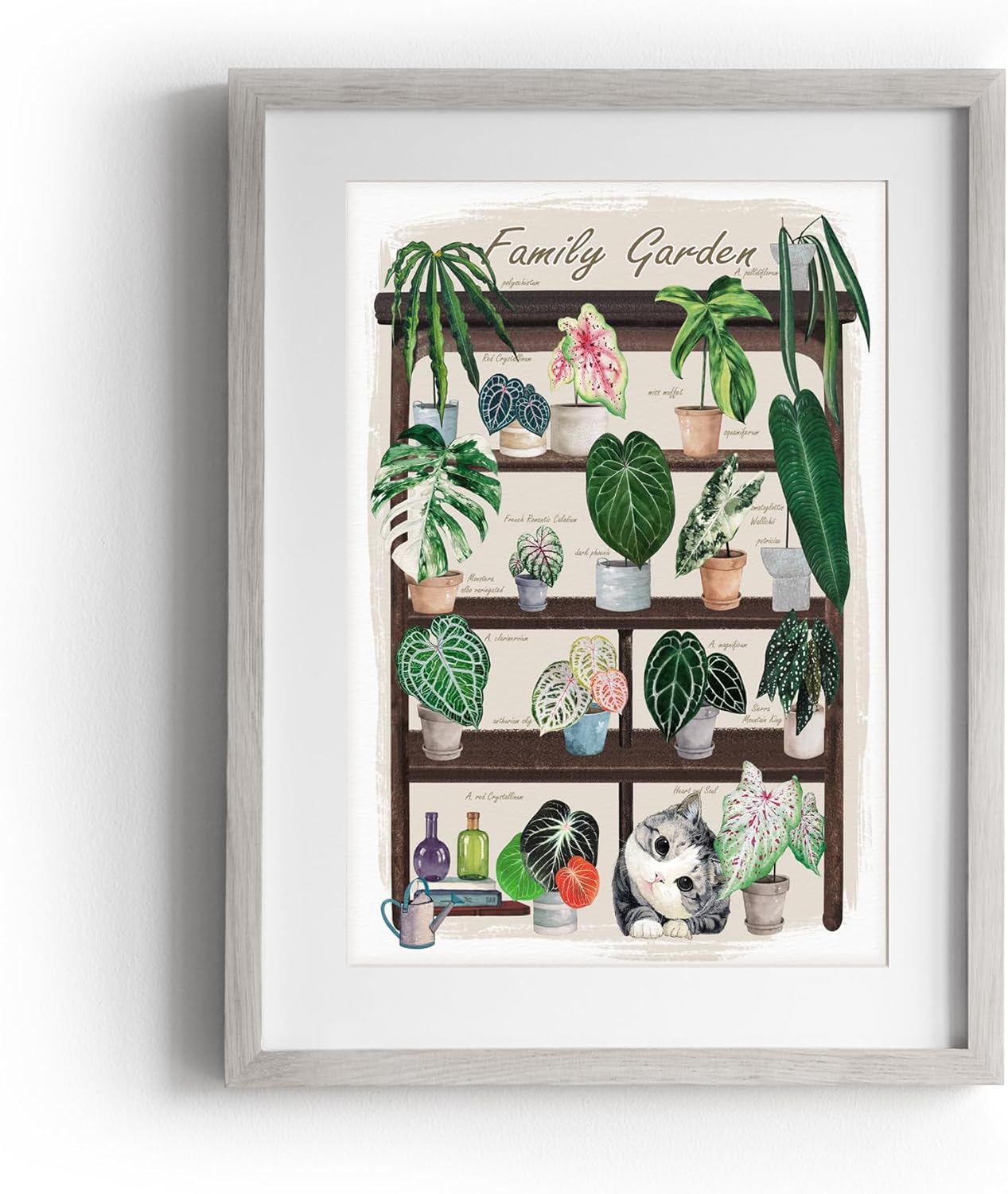 TimAsh Unframed Funny Cat Botanical Wall Art Family Garden Modern Green Plant Decor Tropical Boho Style Cute Kitten Canvas Prints for Bedroom Bathroom Living Room 16'' x 12''