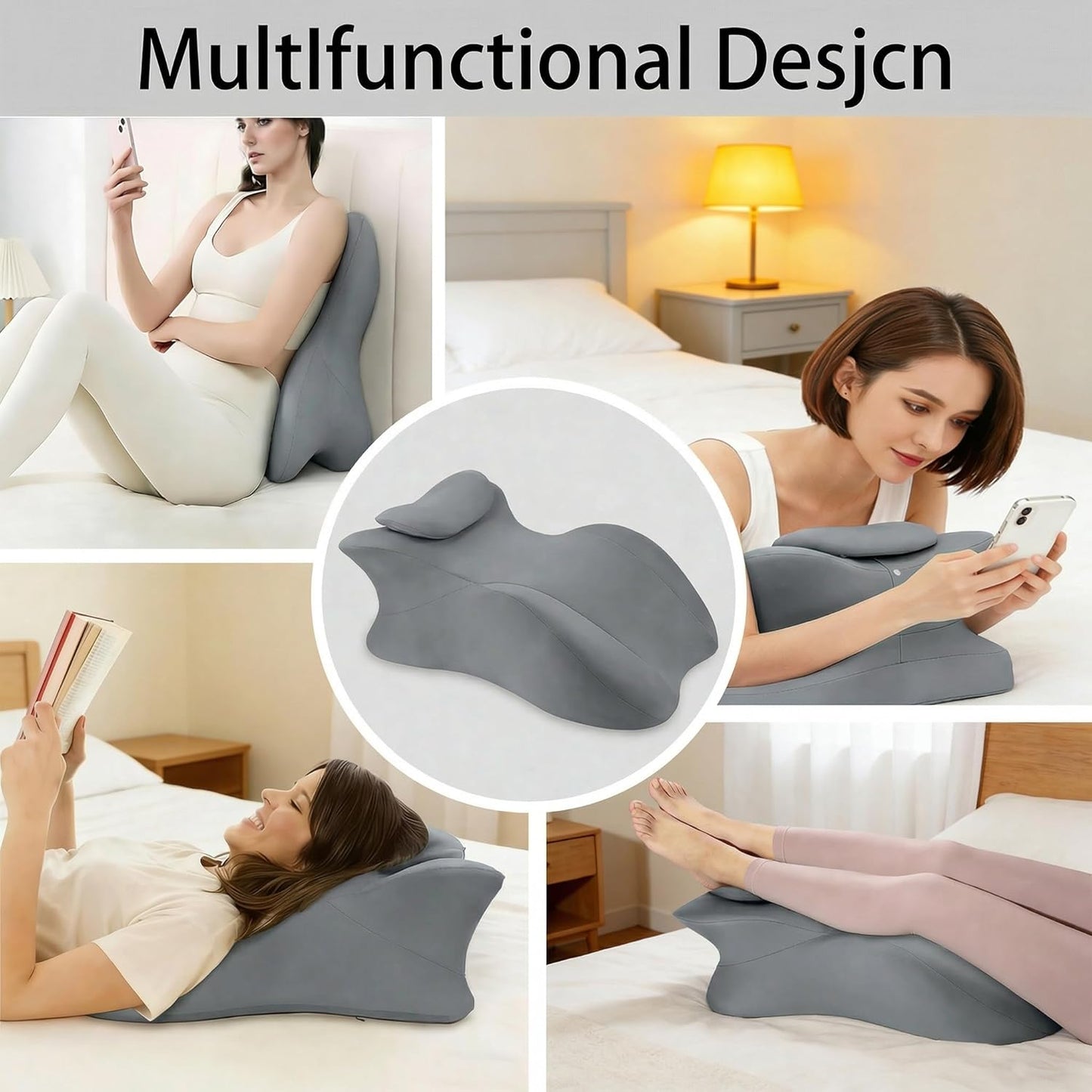 Multi-Position Body Support Pillow for Adults, Ergonomic Full Body Support Cushion for Home Relaxation, Back, Hip & Leg Support for Daily Rest and Stretching (Gray)