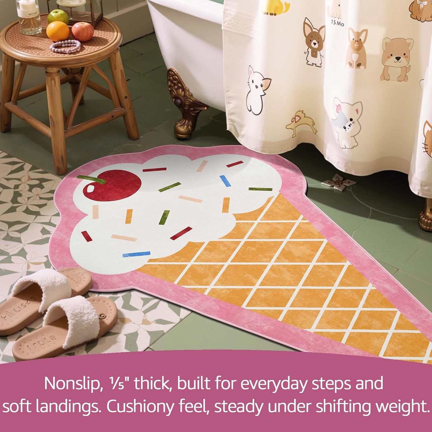 jinchan Cute Fun Rug Ice Cream Shaped Playroom Mat Washable Cone Cool Rug Soft Funny Mat Back to School Unique Lightweight Playful Funky Gift for Girls Teens Dorm Bedroom Bedside, 4x6 ft