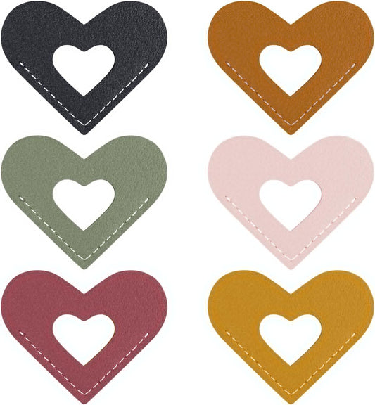 Leather Bookmarks, Wayzton Cute Hollow Heart Corner Bookmark, Personalized Book Accessories Gifts for Women Kids Reading Lovers, 6 PCS