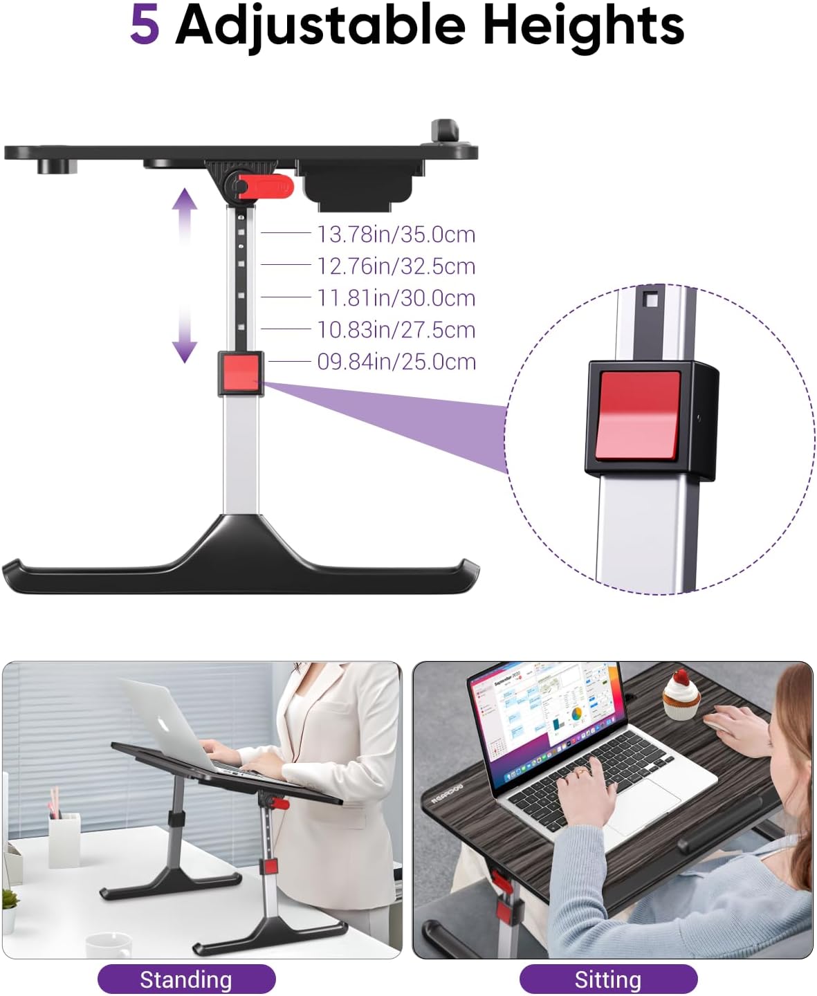 NEARPOW Laptop Desk for Bed, Adjustable Foldable Bed Table Lap Desk, Computer Tray Laptop Stand with Book Stand,Wrist Rest, Storage Drawer Foldable Lap Desk for Adults Kids Writing Work Study Couch