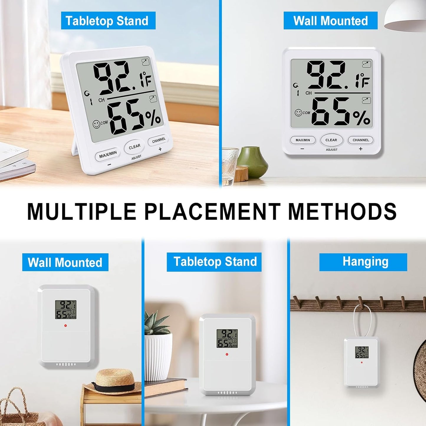 Urageuxy Indoor Outdoor Thermometer Wireless Digital Hygrometer Temperature and Humidity Gauge Monitor with Remote Sensor 4.8 Inches Large Display for Room Greenhouse Garden
