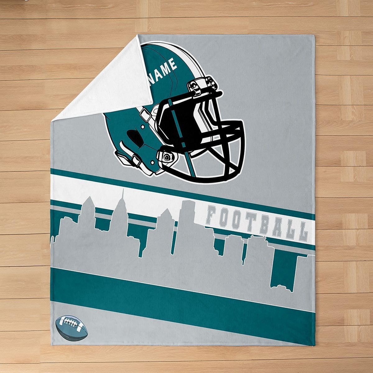 Erosebridal Customized Football Blanket Queen Inch Football City Flannel Blanket for Boys Girls Grey Football Fans Rugby Game Sports Ball Competition Room Decor
