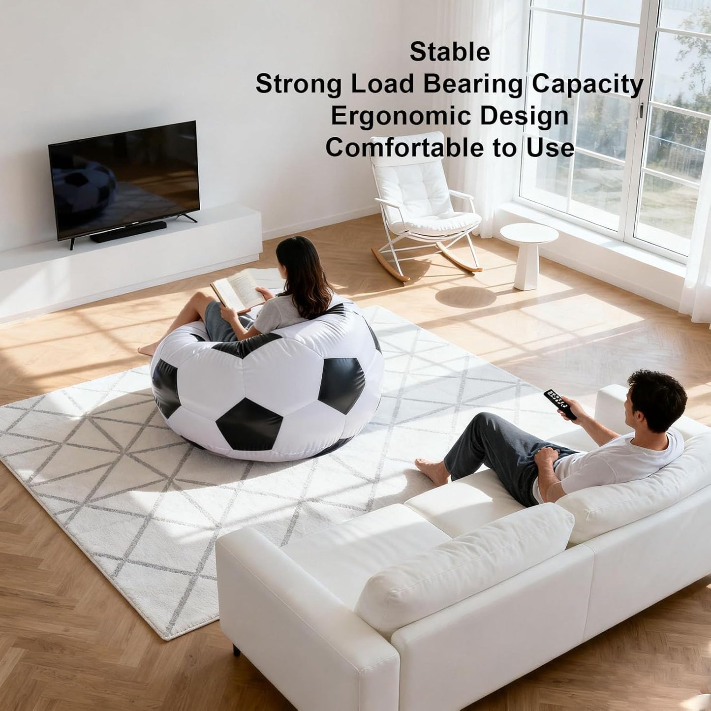 ZJchao Inflatable Soccer Ball Chair, PVC Wearproof Comfortable Portable Blow Up Sofa, Unique Black White Design, with Pump Needle, for Living Room Bedroom Balcony Outdoor Travel
