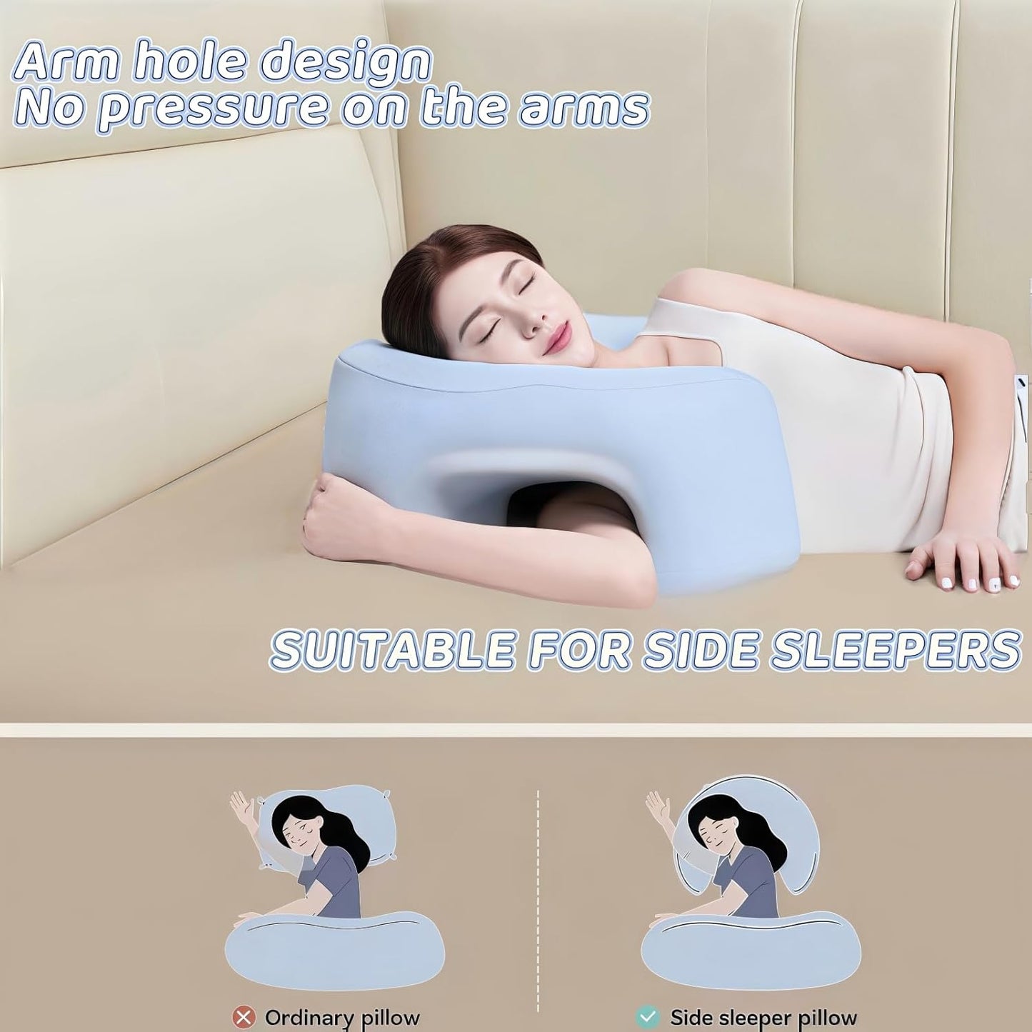 Tijide Side Sleeper Pillow with Arm Hole - 21"x17"x7" Adult Side Sleeper Pillow, Ergonomic Memory Foam Pillow Relieves Neck and Shoulder Pain, Ideal for Side Sleepers