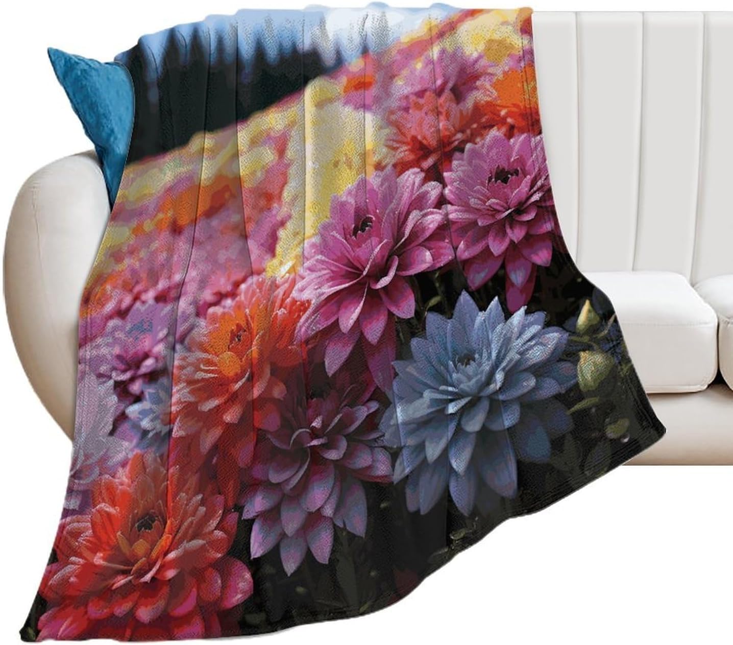 Rainbow Flower Sea Blanket Super Soft Lightweight Throw Blanket Cute Cozy Warm Bed Blanket Decorative Fuzzy Blanket All-Season Home Decor Gift for Sofa Couch Living Room 50"*60"（130 * 150cm）