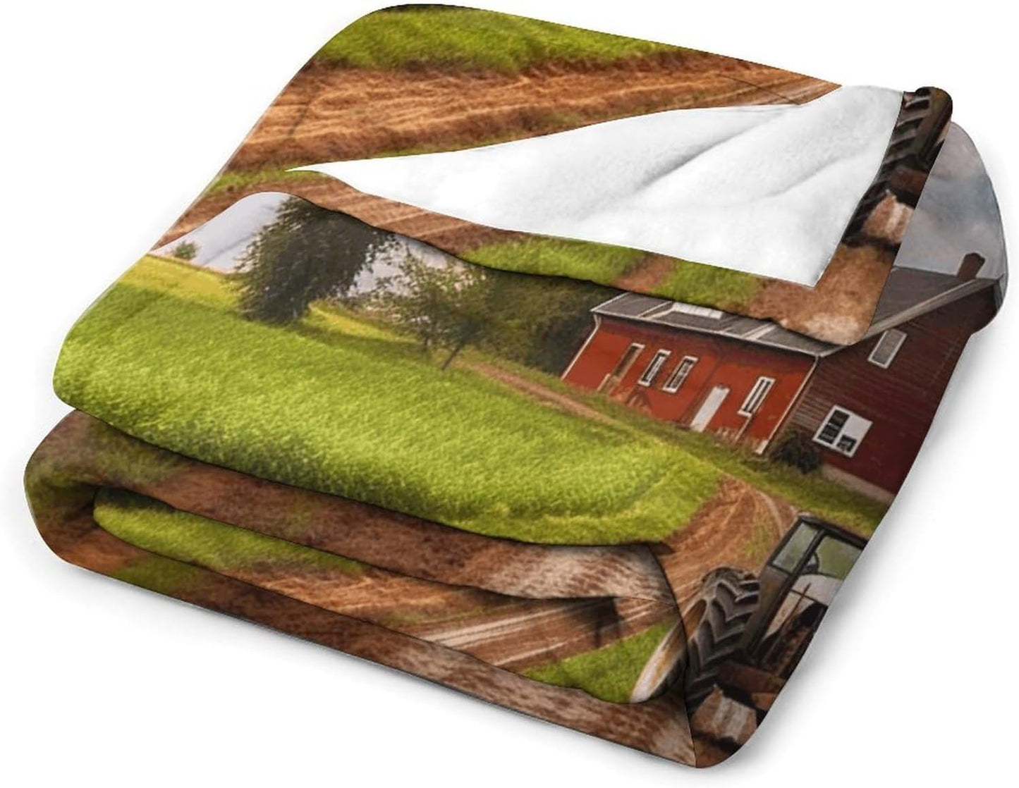 Country Road with Farm And Tractor Throw Blanket for Couch Super Soft Warm Lightweight Throw Blankets Cozy Flannel Bed Blanket Cute Decorative Blankets for All Seasons Home Decor Gift 40"*50" （100*130