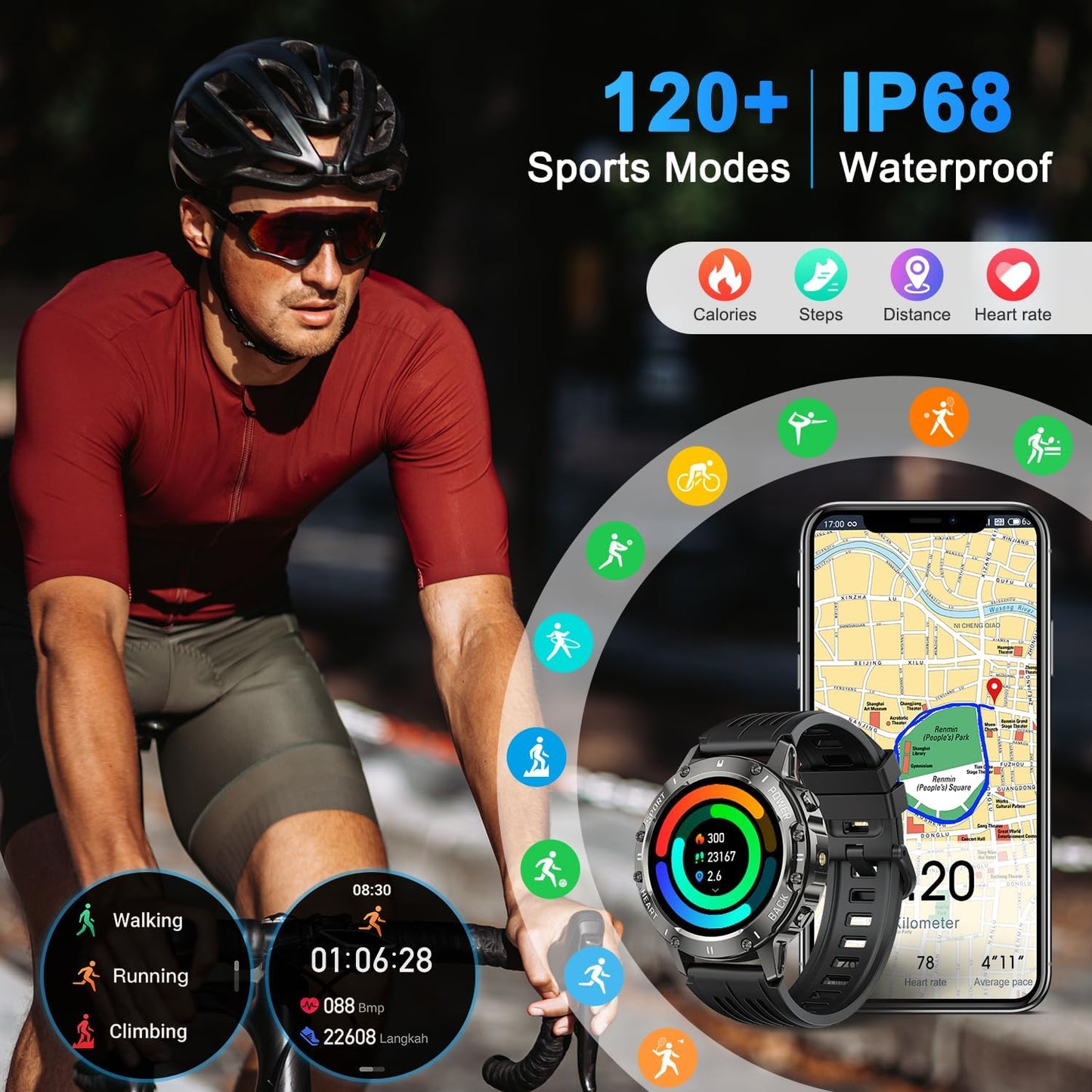 Smart Watch for Men Fitness Tracker: Military Make Answer Call Running Digital Mens Watches Waterproof Smartwatch Android Phone iPhone Samsung Compatible Sleep SpO2 Heart Rate Monitor Step Pedometer