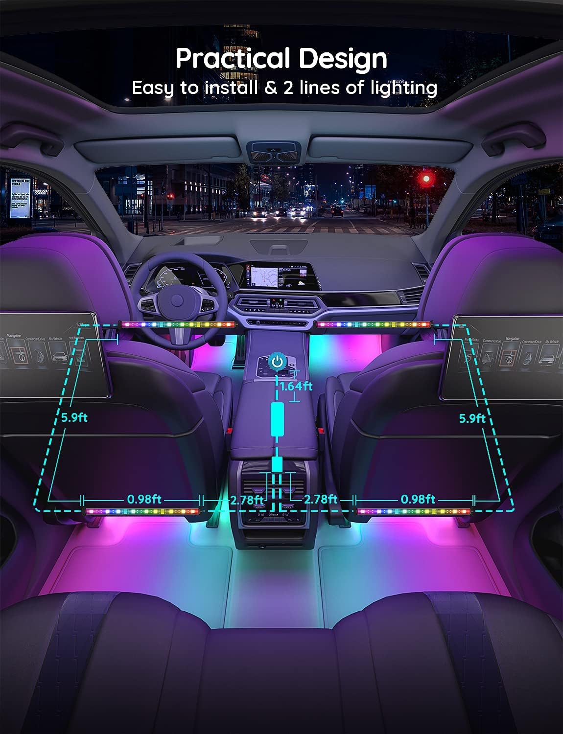 Govee Car LED Strip Lights, Smart RGBIC Interior Car Lights with APP Control, 4 Music Modes and 16 Million Colors, 2 Lines Design LED Lights for Car Decor, DC 12V