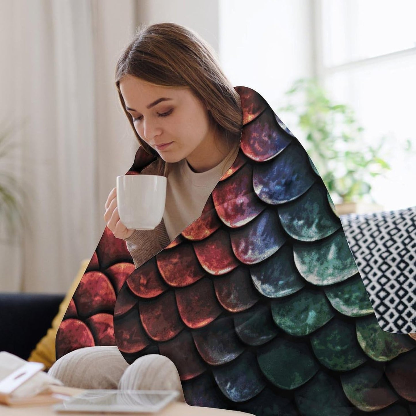 Dragon Scale Throw Blanket for Couch Super Soft Warm Lightweight Throw Blankets Cozy Flannel Bed Blanket Cute Decorative Blankets for All Seasons Home Decor Gift 30"*40"（76 * 100cm）