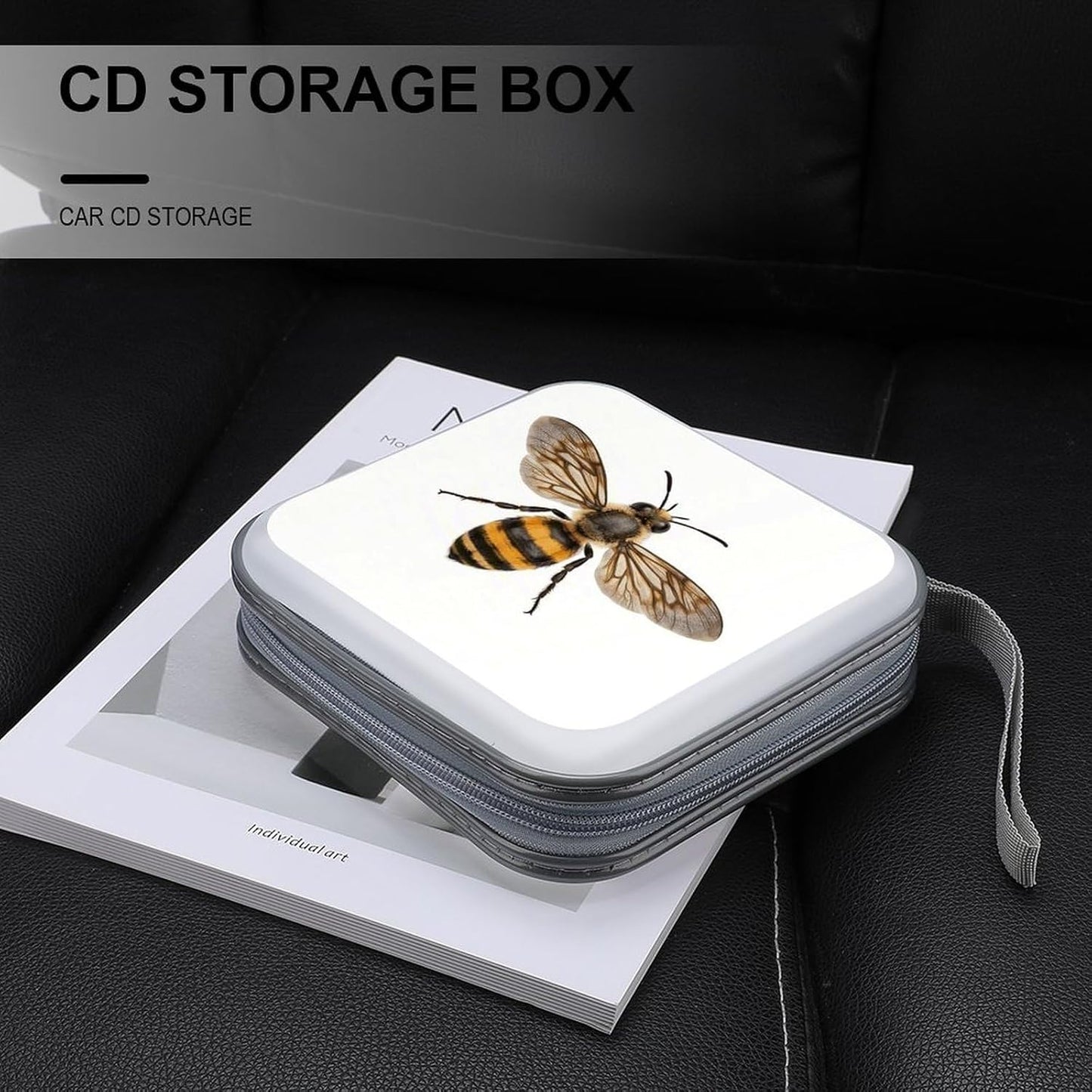 Bee CD Case Portable Zipper CD Case 40 Capacity Hard Plastic DVD Cases Holder Large Storage Disc Wallet Bag for Car Home Travel DVD Collection Bag
