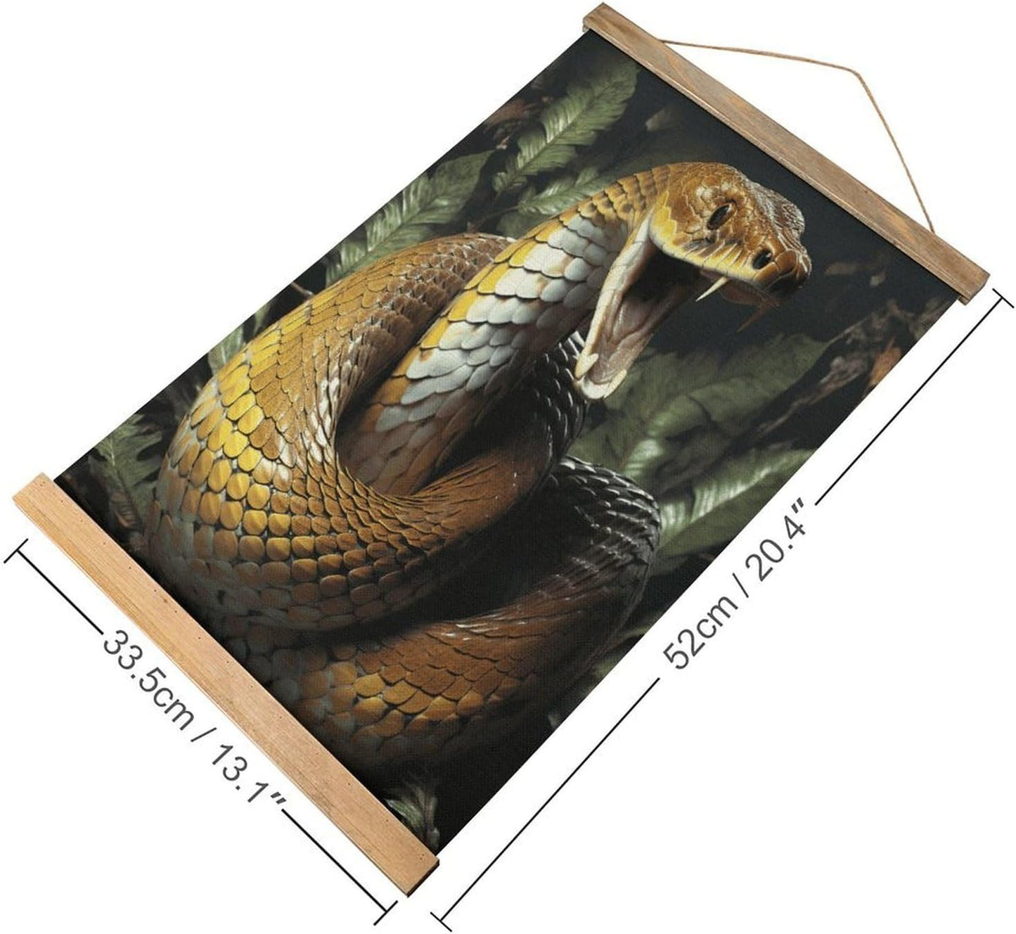 Vintage Cobra Snake Poster with Wooden Frame Personalized Linen Hanging Scroll Painting Rustic Wall Hanging Illustrative Modern Artwork Decor for Home Living Room Bedroom Office